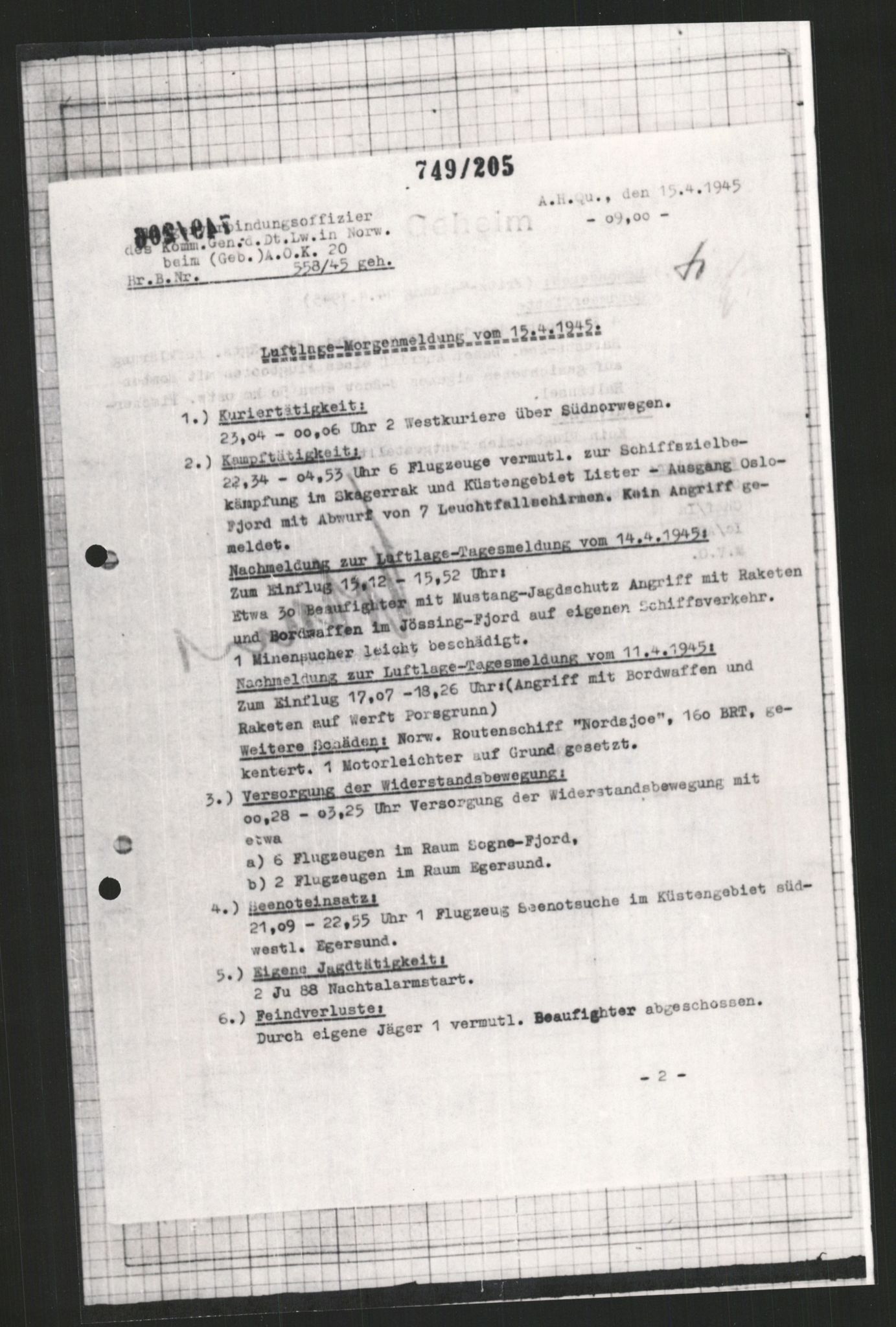 Forsvarets Overkommando. 2 kontor. Arkiv 11.4. Spredte tyske arkivsaker, AV/RA-RAFA-7031/D/Dar/Dara/L0009: Krigsdagbøker for 20. Gebirgs-Armee-Oberkommando (AOK 20), 1940-1945, p. 268