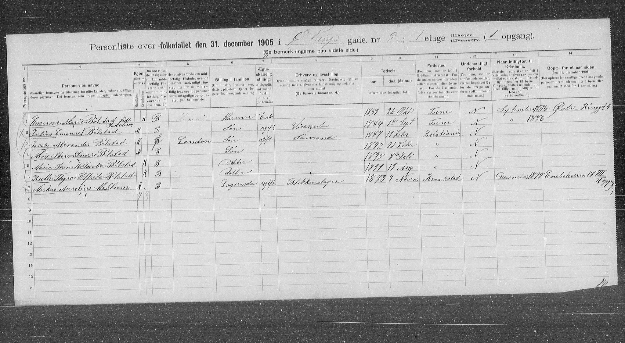 OBA, Municipal Census 1905 for Kristiania, 1905, p. 68049