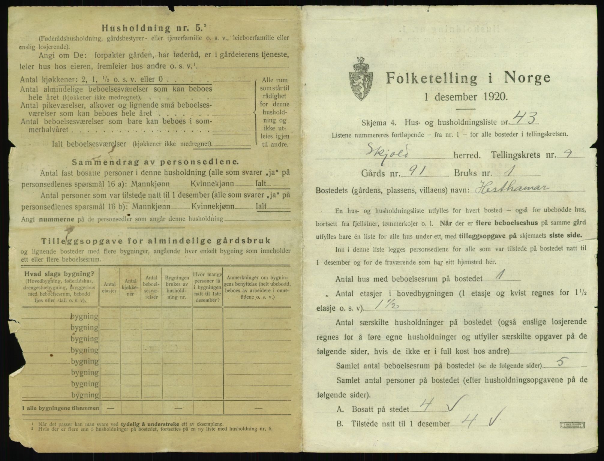 SAST, 1920 census for Skjold, 1920, p. 904