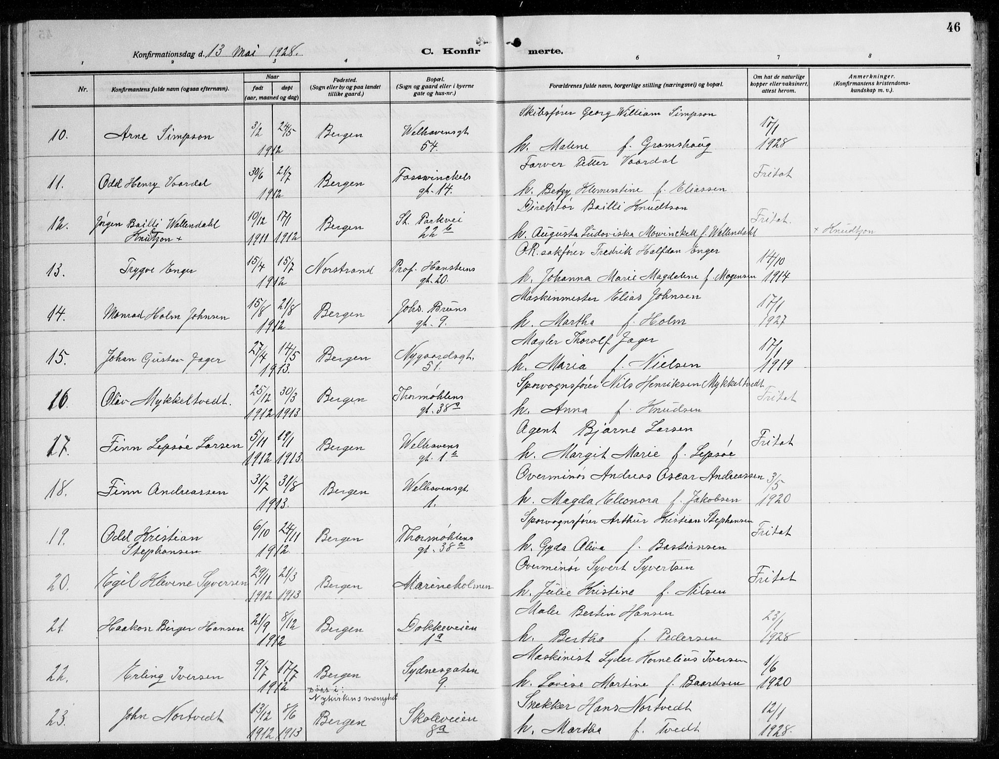 Johanneskirken sokneprestembete, SAB/A-76001/H/Haa/L0010: Parish register (official) no. C 3, 1925-1935, p. 46