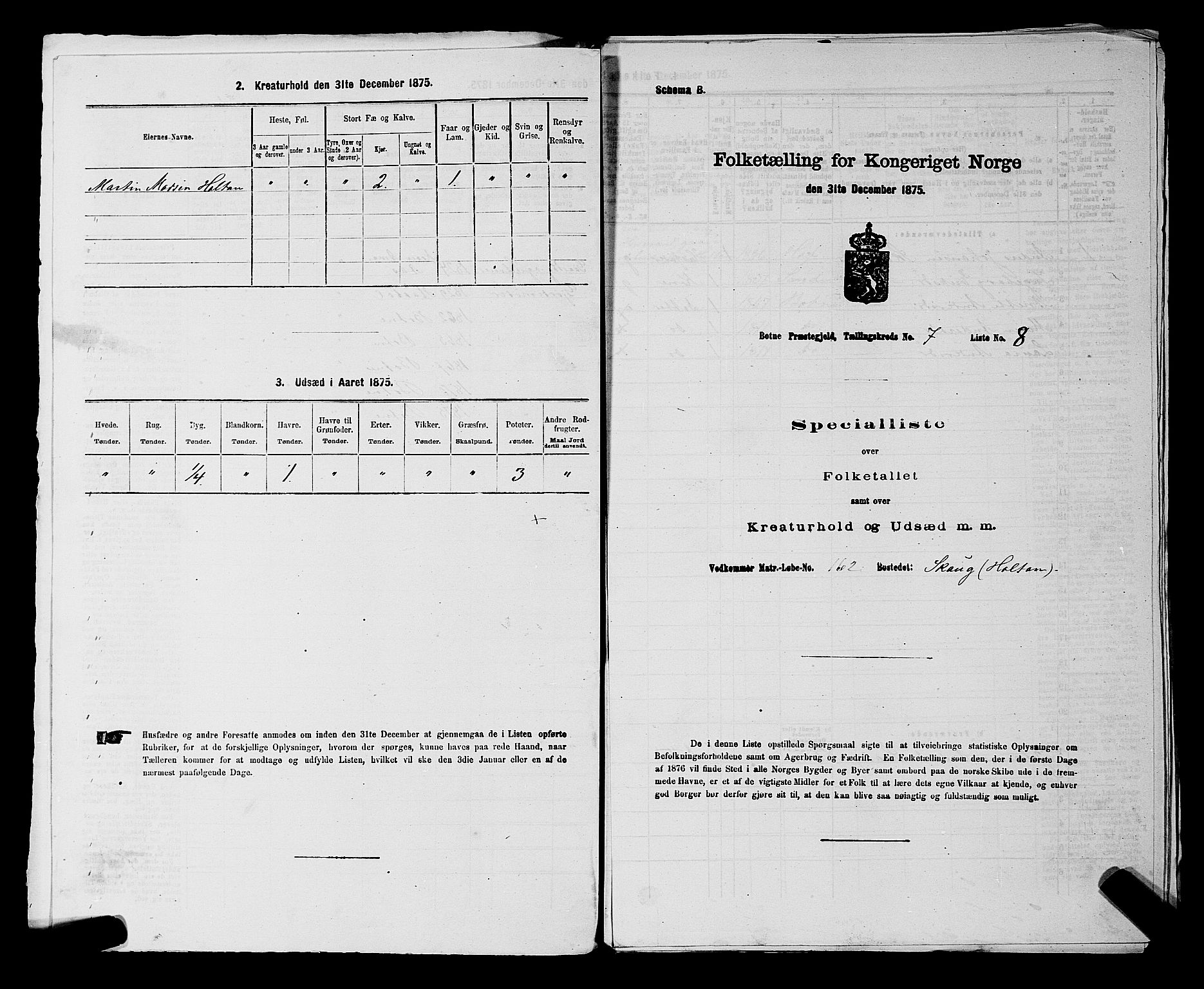 SAKO, 1875 census for 0715P Botne, 1875, p. 582