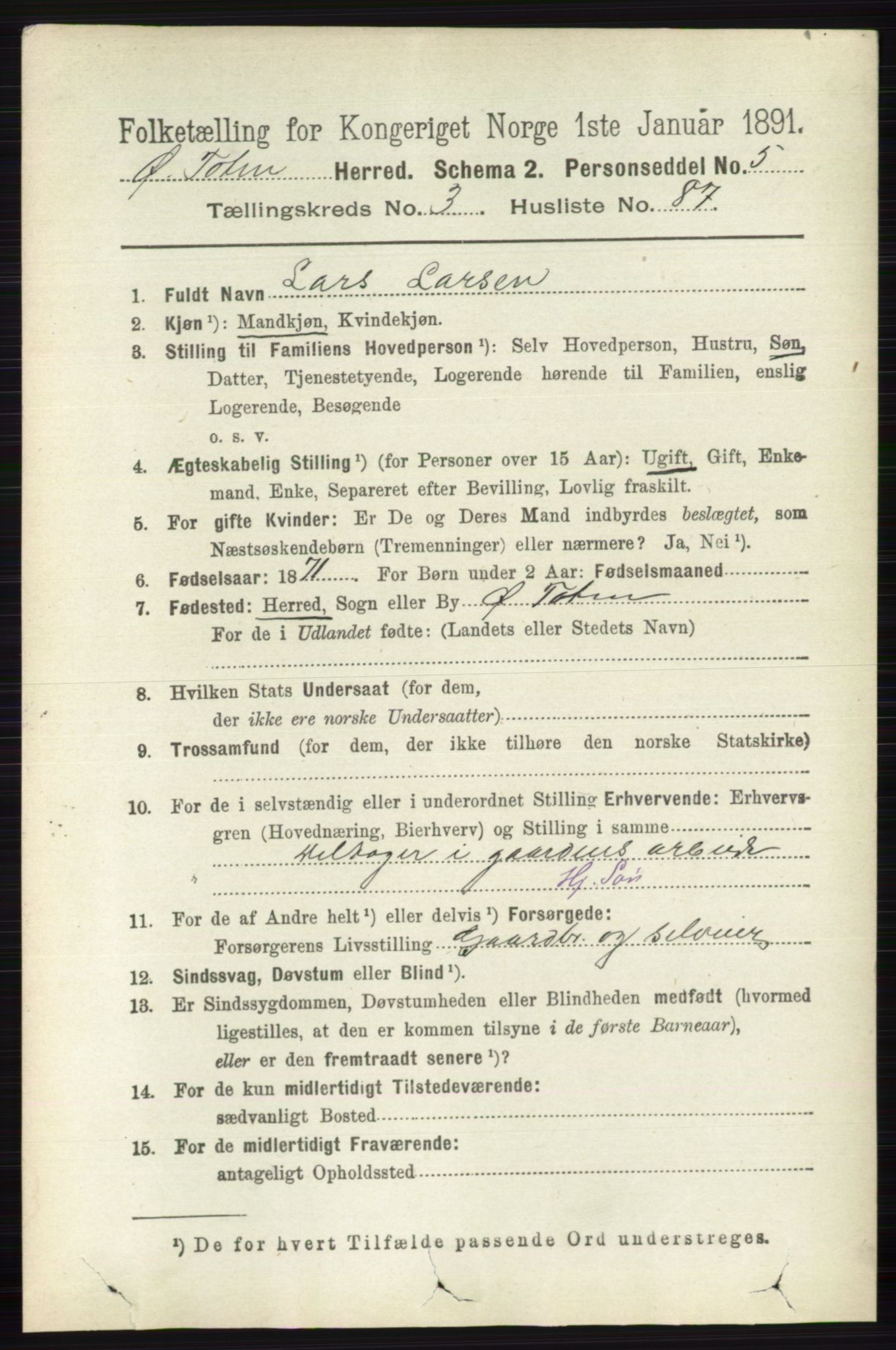 RA, 1891 census for 0528 Østre Toten, 1891, p. 2053