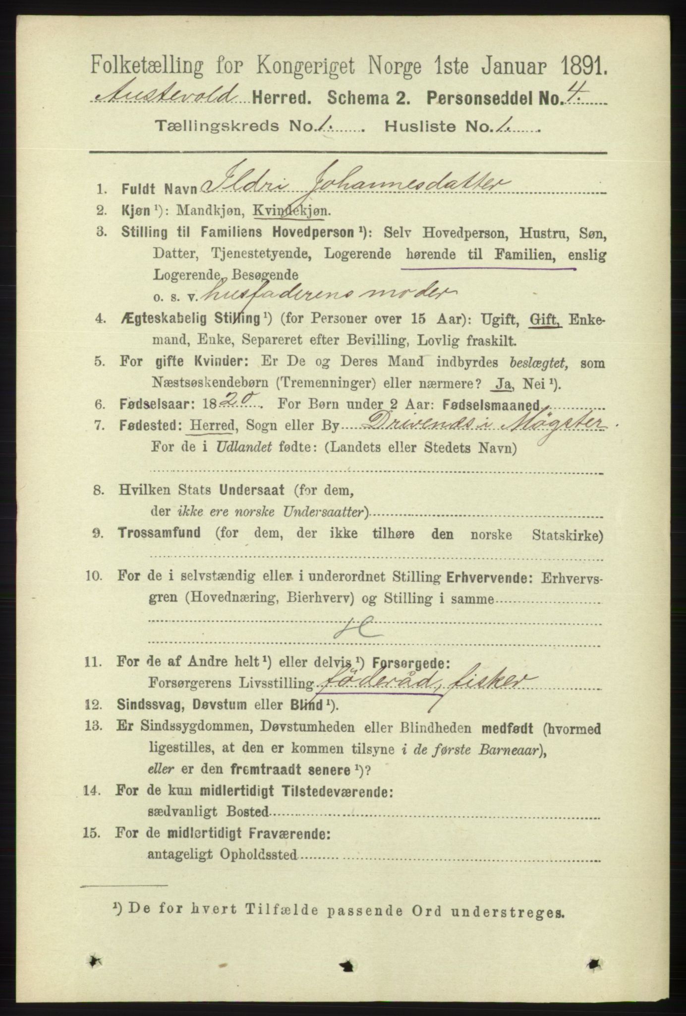 RA, 1891 census for 1244 Austevoll, 1891, p. 101