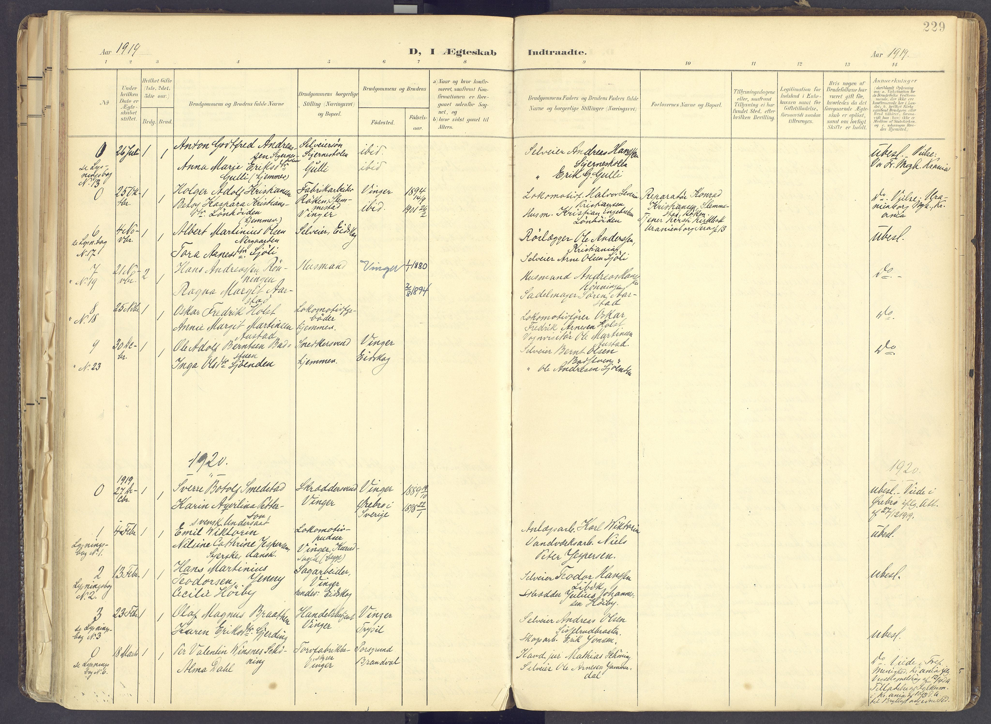 Vinger prestekontor, AV/SAH-PREST-024/H/Ha/Haa/L0017: Parish register (official) no. 17, 1901-1927, p. 229