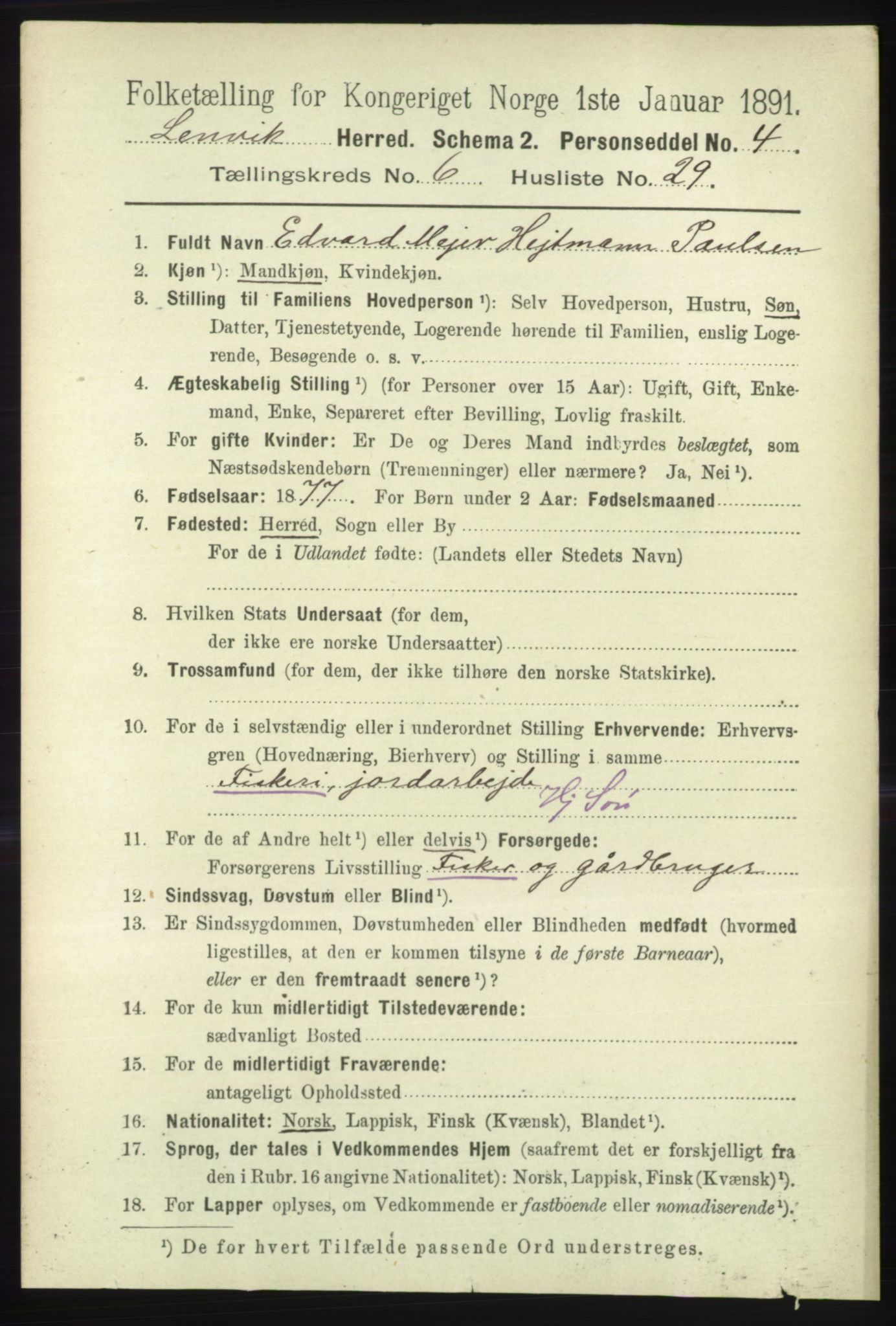 RA, 1891 census for 1931 Lenvik, 1891, p. 3405