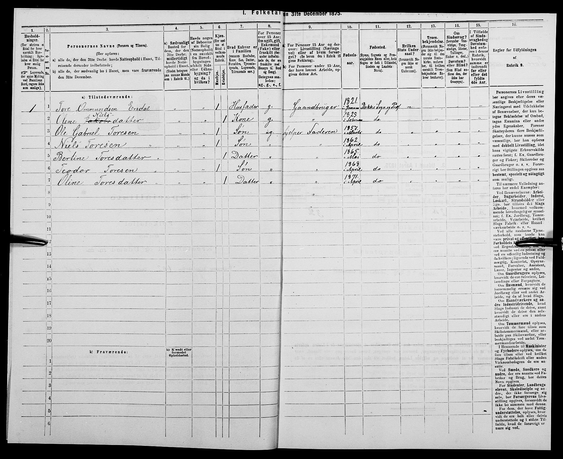 SAK, 1875 census for 1045P Bakke, 1875, p. 384