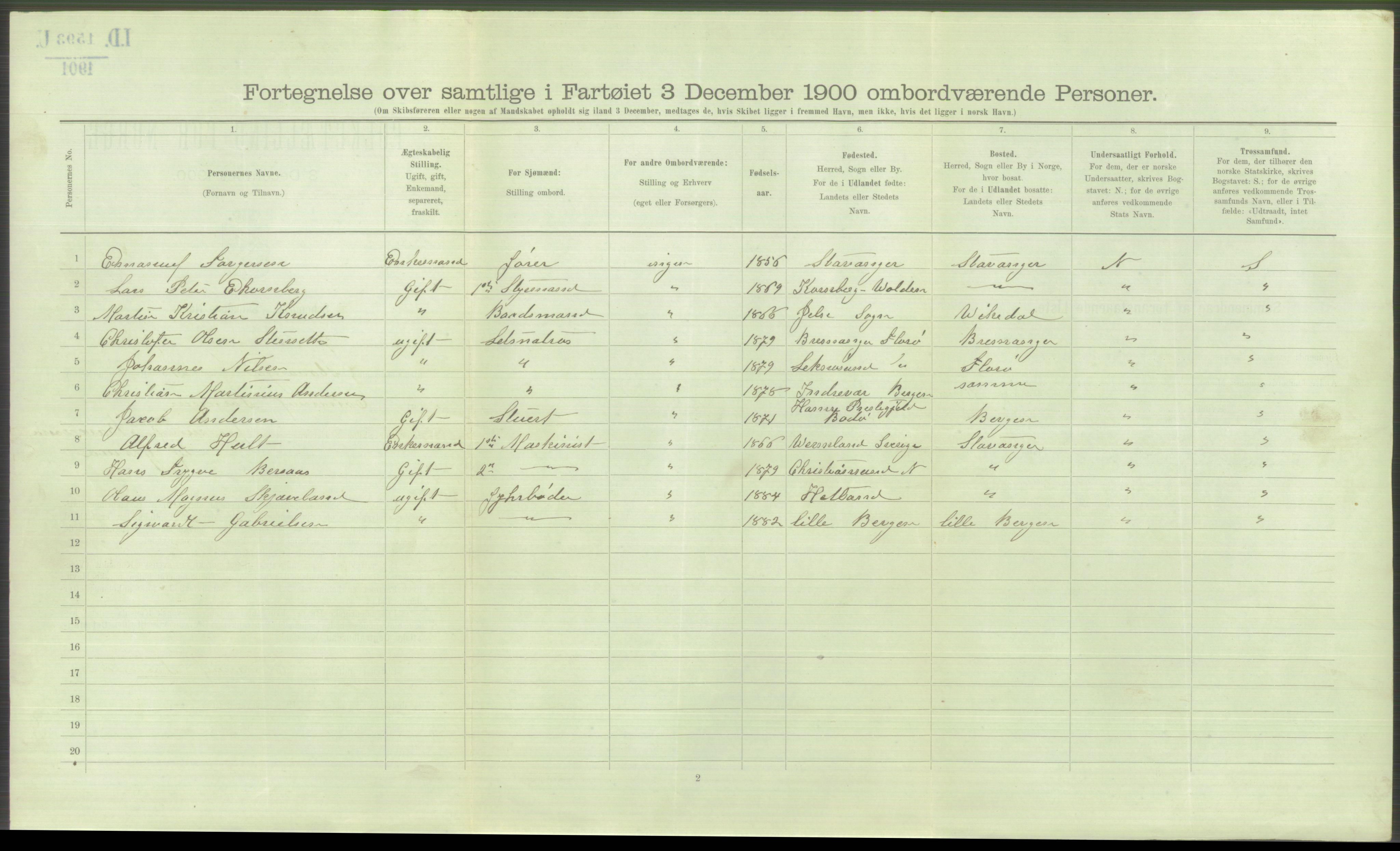 RA, 1900 Census - ship lists from ships in Norwegian harbours, harbours abroad and at sea, 1900, p. 5626