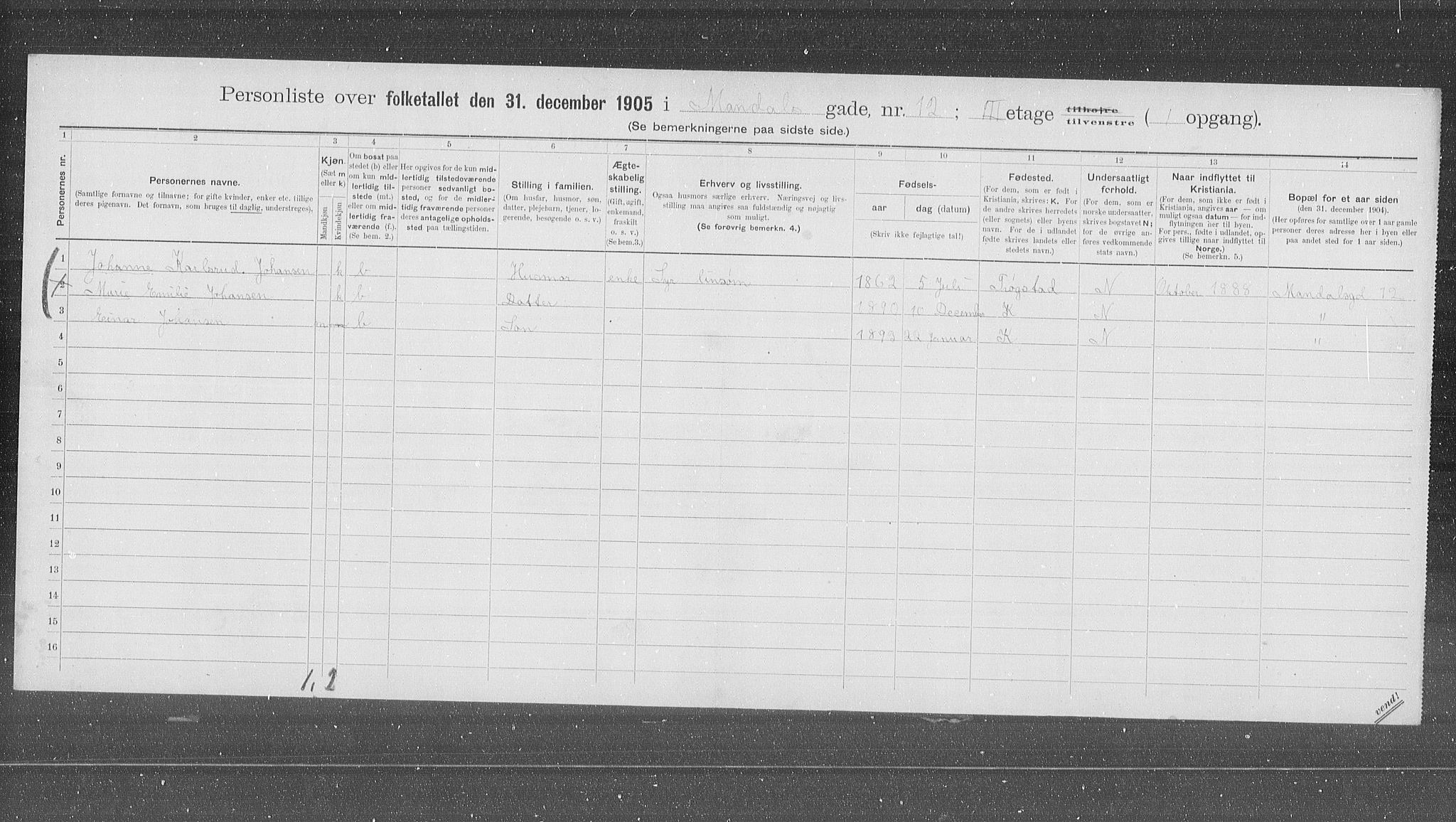 OBA, Municipal Census 1905 for Kristiania, 1905, p. 31655