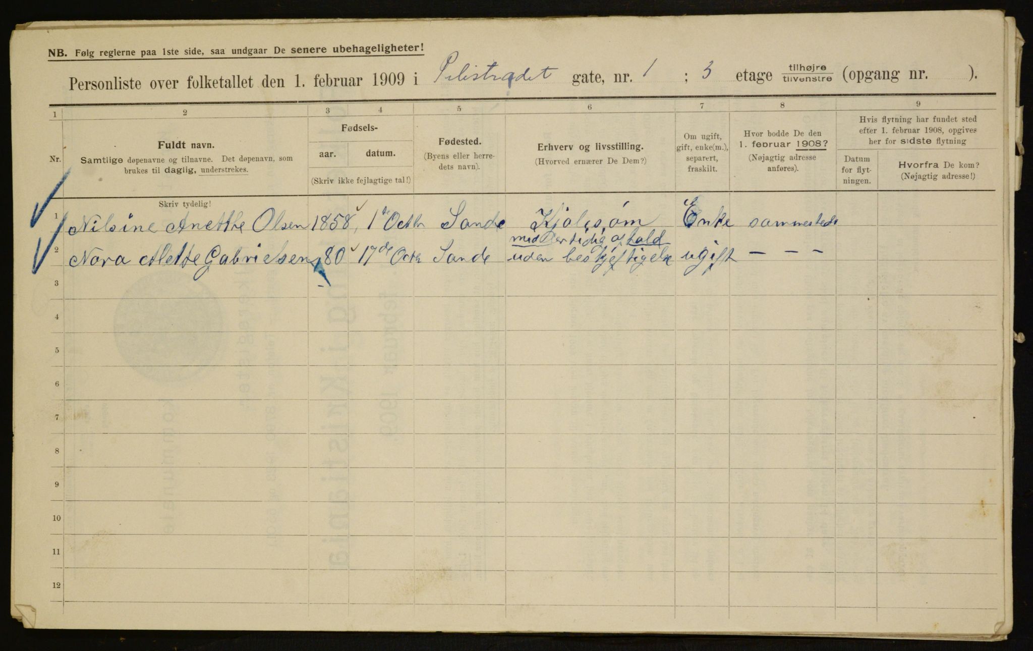 OBA, Municipal Census 1909 for Kristiania, 1909, p. 71384