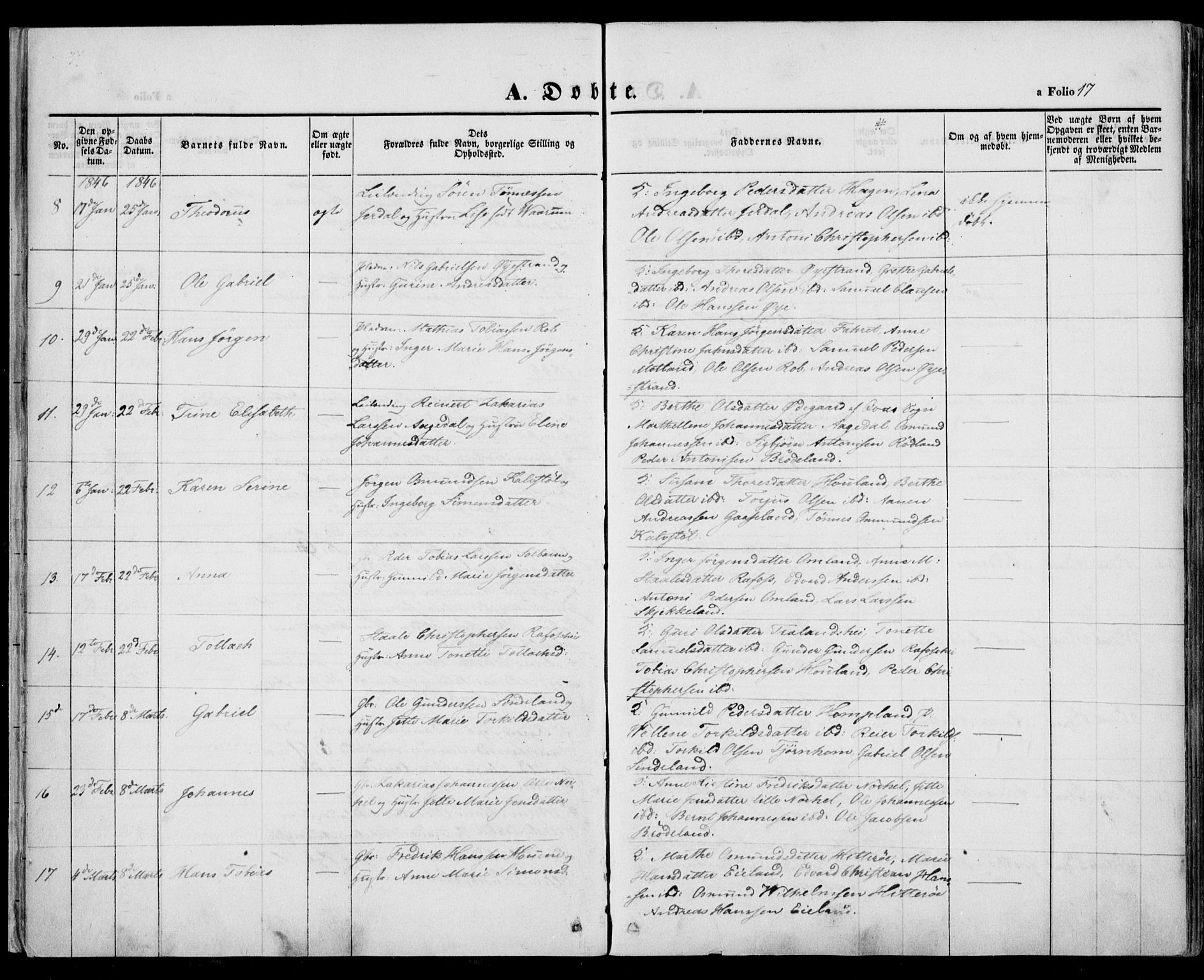 Kvinesdal sokneprestkontor, AV/SAK-1111-0026/F/Fa/Fab/L0005: Parish register (official) no. A 5, 1844-1857, p. 17