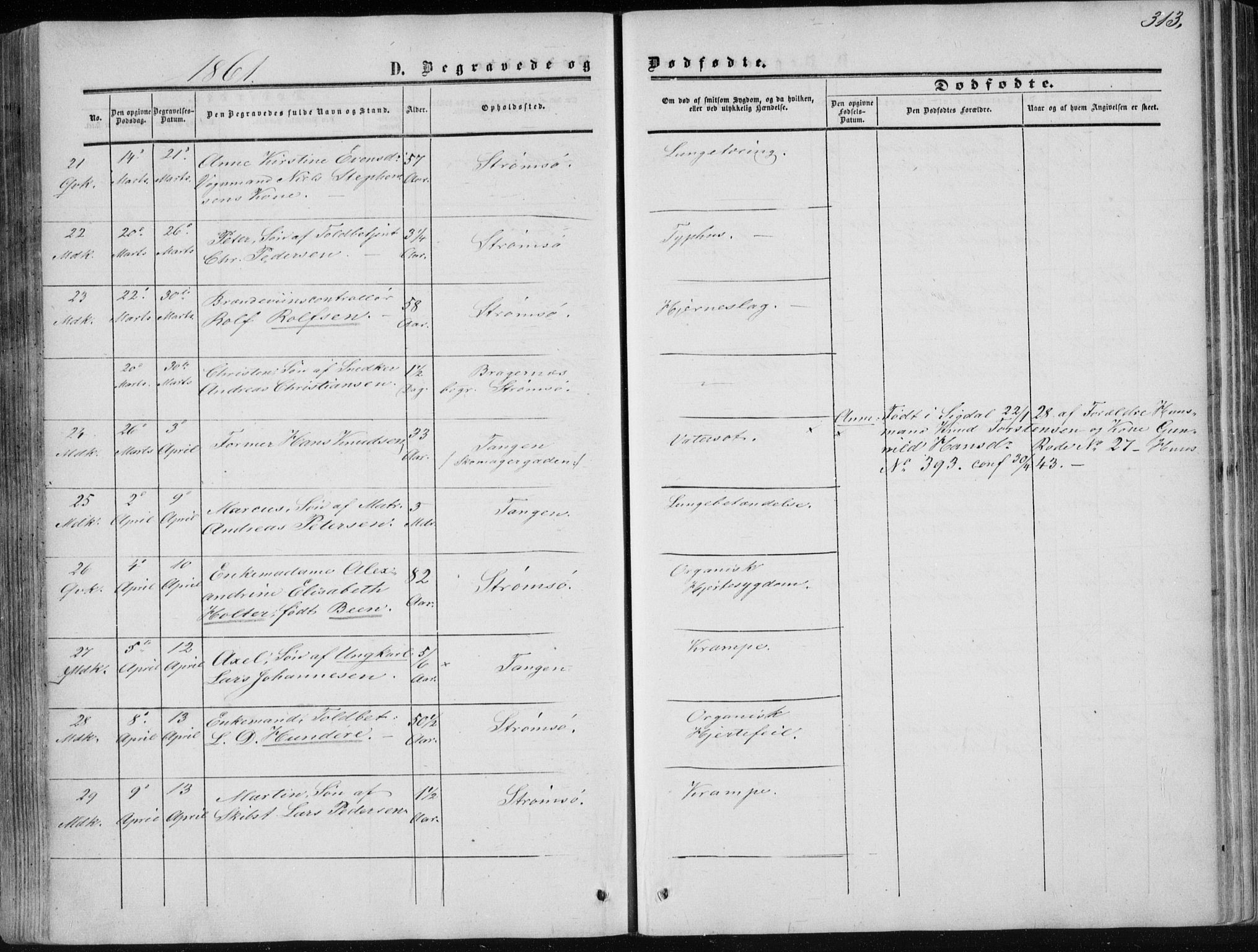 Strømsø kirkebøker, AV/SAKO-A-246/F/Fa/L0015: Parish register (official) no. I 15, 1859-1868, p. 313