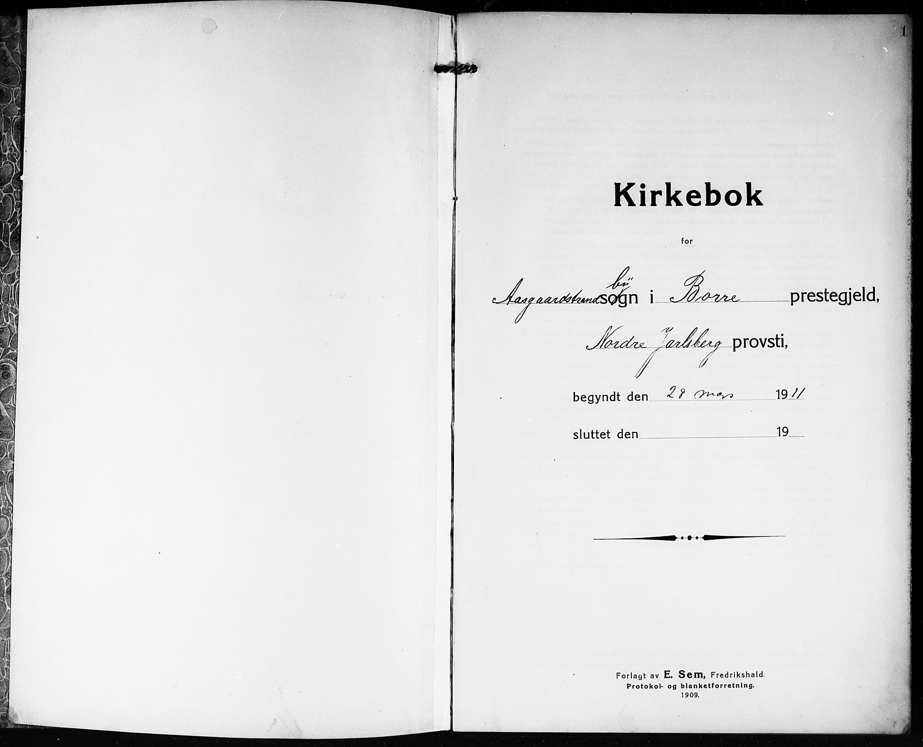 Borre kirkebøker, SAKO/A-338/G/Gc/L0002: Parish register (copy) no. III 2, 1911-1920, p. 1