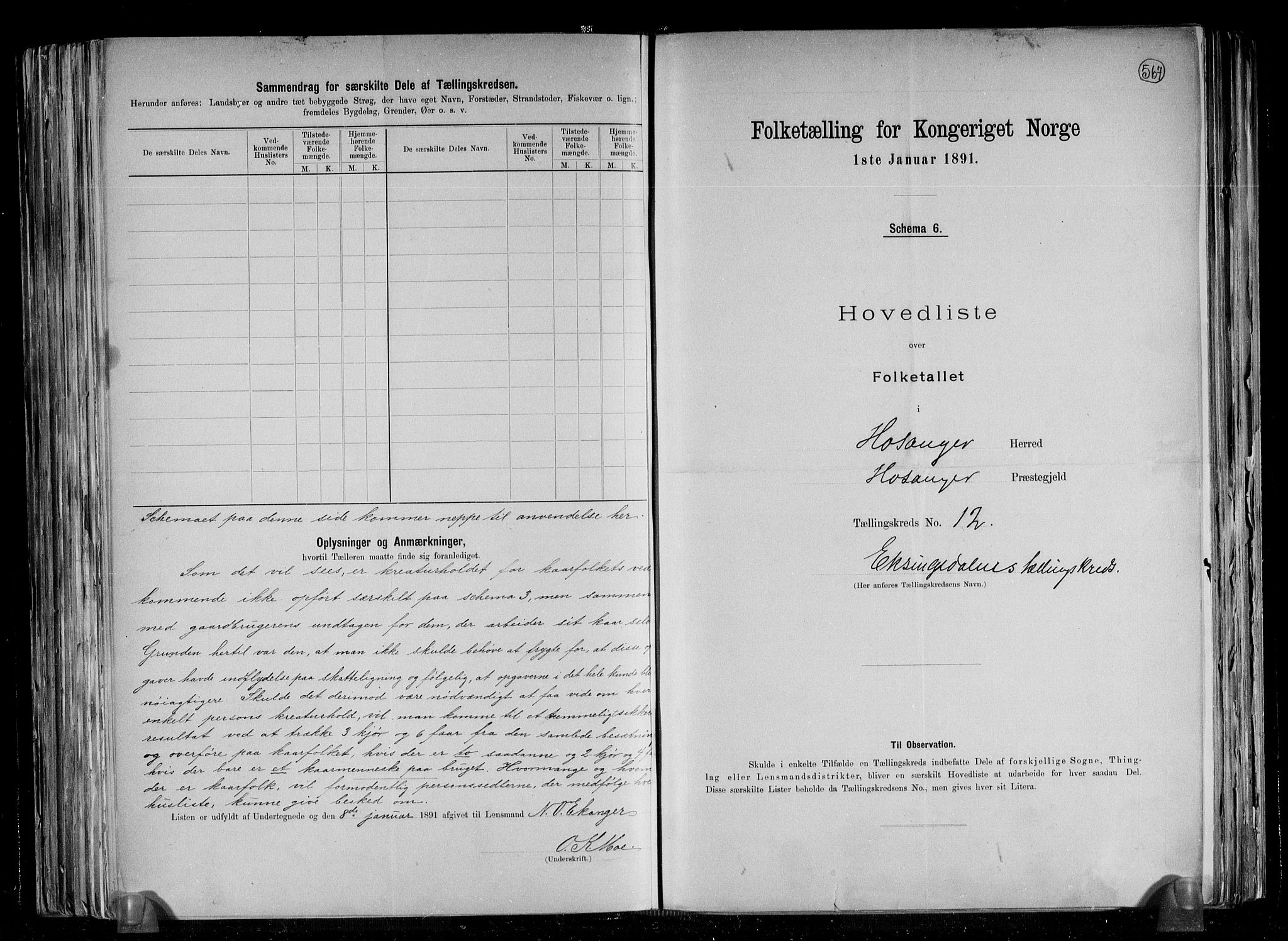 RA, 1891 census for 1253 Hosanger, 1891, p. 26