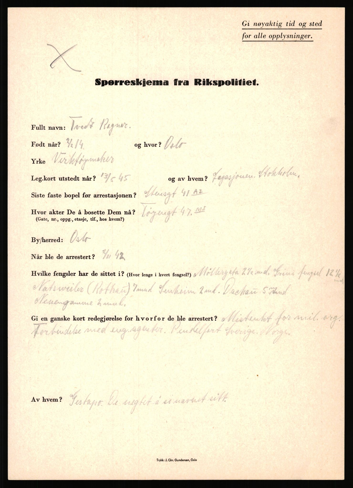 Rikspolitisjefen, AV/RA-S-1560/L/L0017: Tidemann, Hermann G. - Veum, Tjostolv, 1940-1945, p. 523