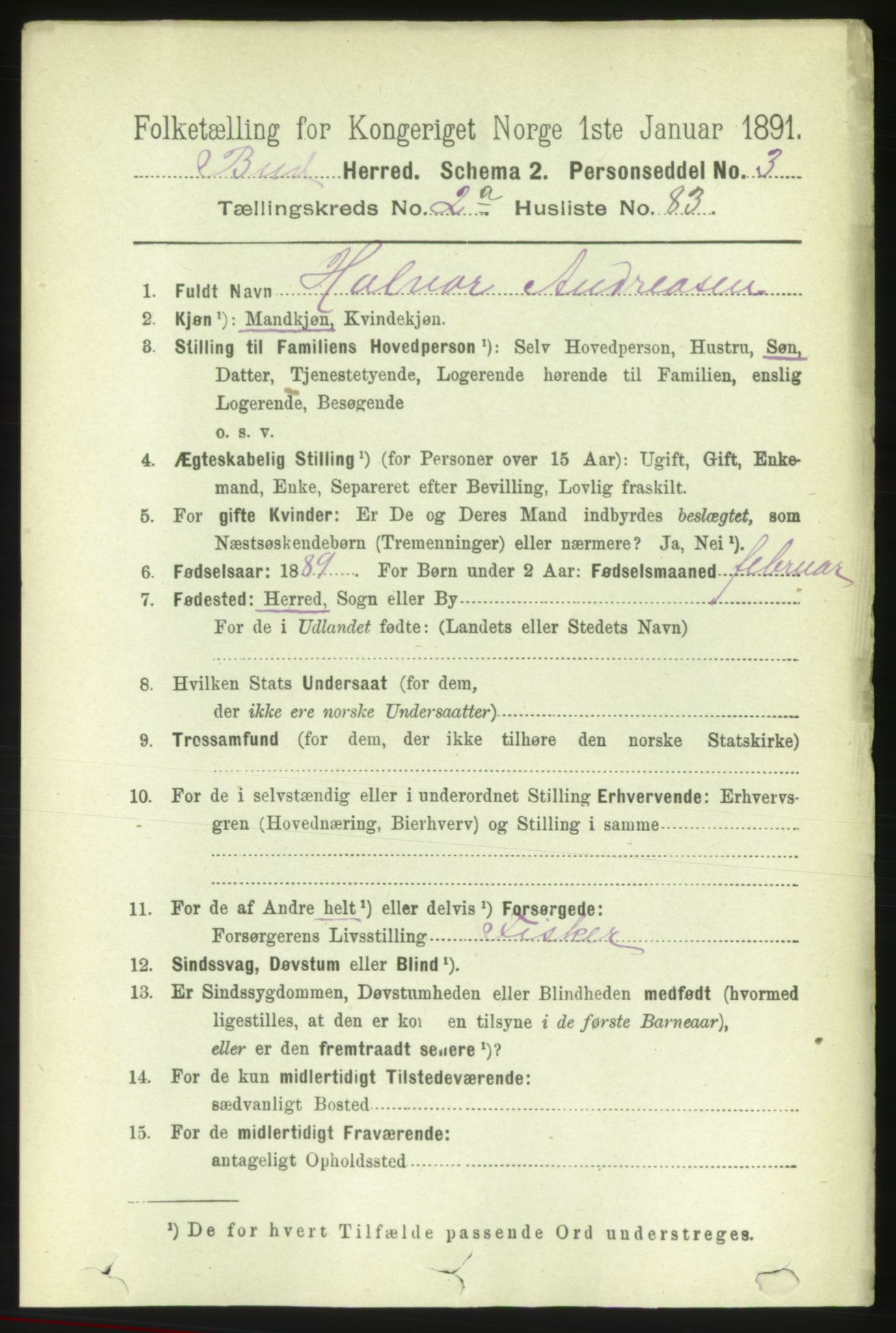 RA, 1891 census for 1549 Bud, 1891, p. 1185