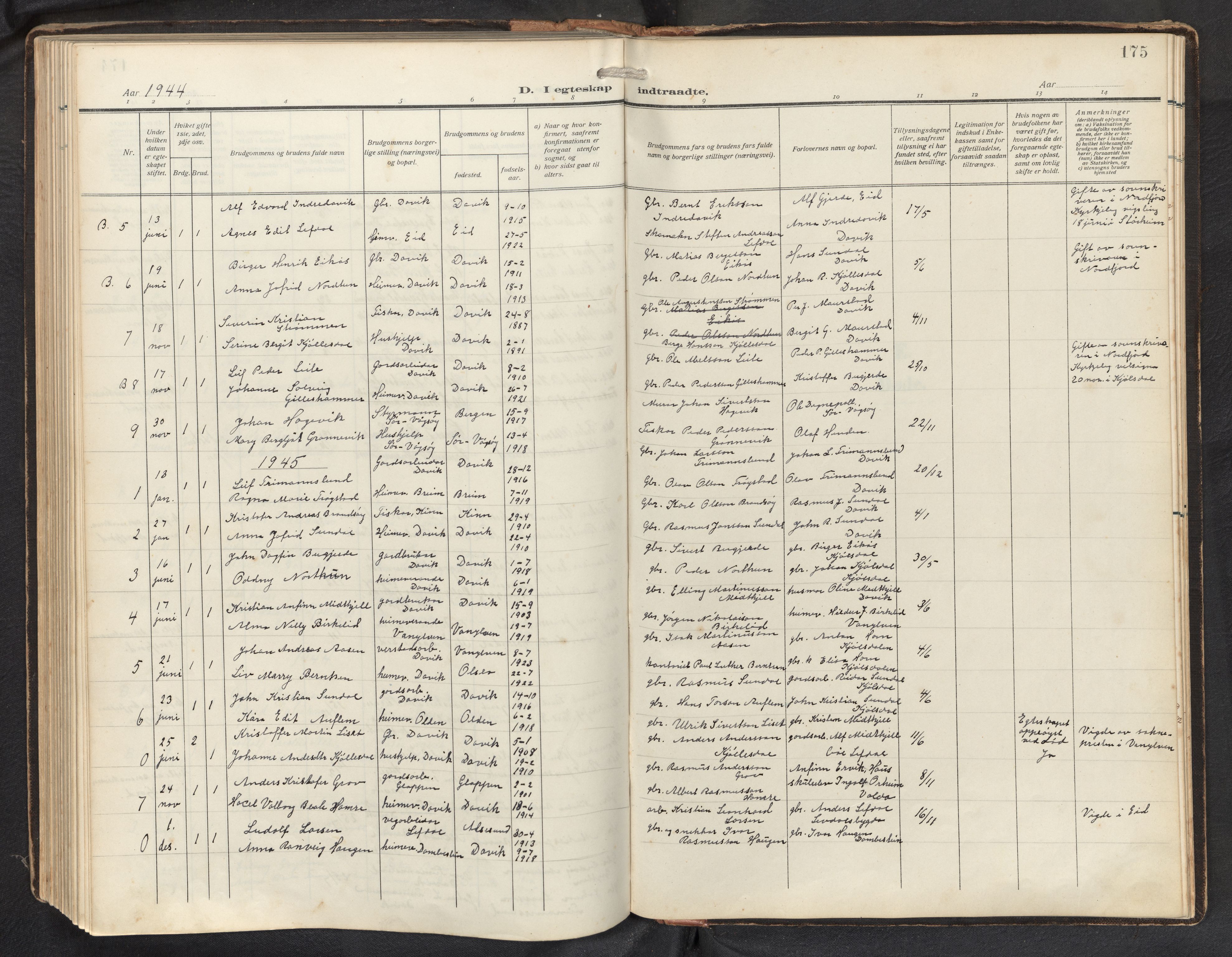 Davik sokneprestembete, AV/SAB-A-79701/H/Hab/Haba/L0003: Parish register (copy) no. A 3, 1912-1947, p. 174b-175a