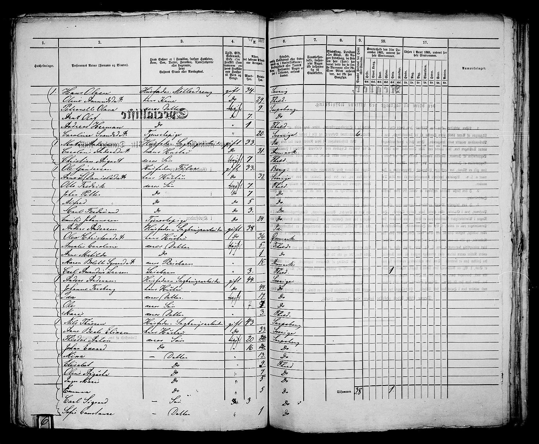 RA, 1865 census for Fredrikshald, 1865, p. 201