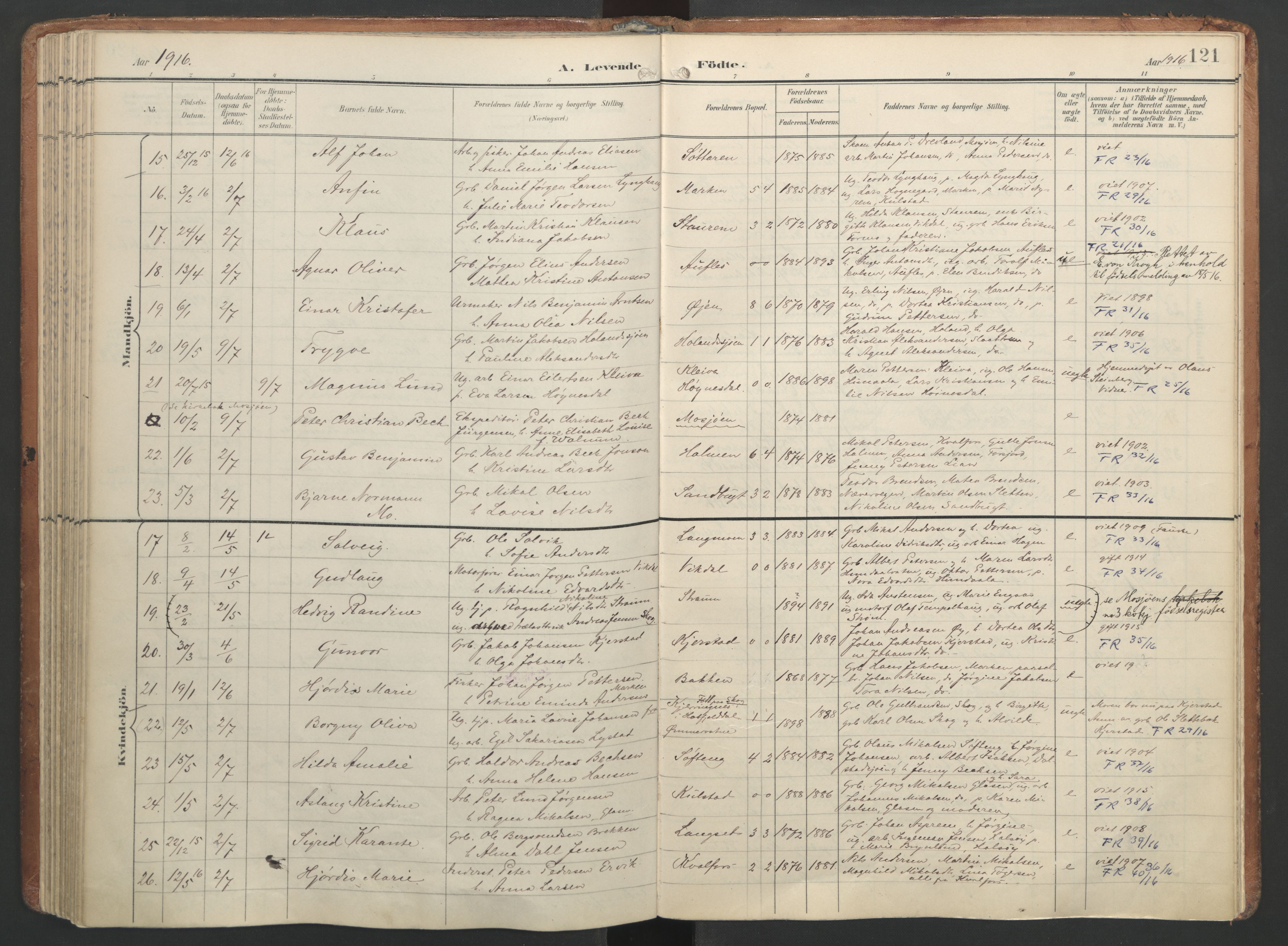 Ministerialprotokoller, klokkerbøker og fødselsregistre - Nordland, AV/SAT-A-1459/820/L0297: Parish register (official) no. 820A18, 1897-1917, p. 121