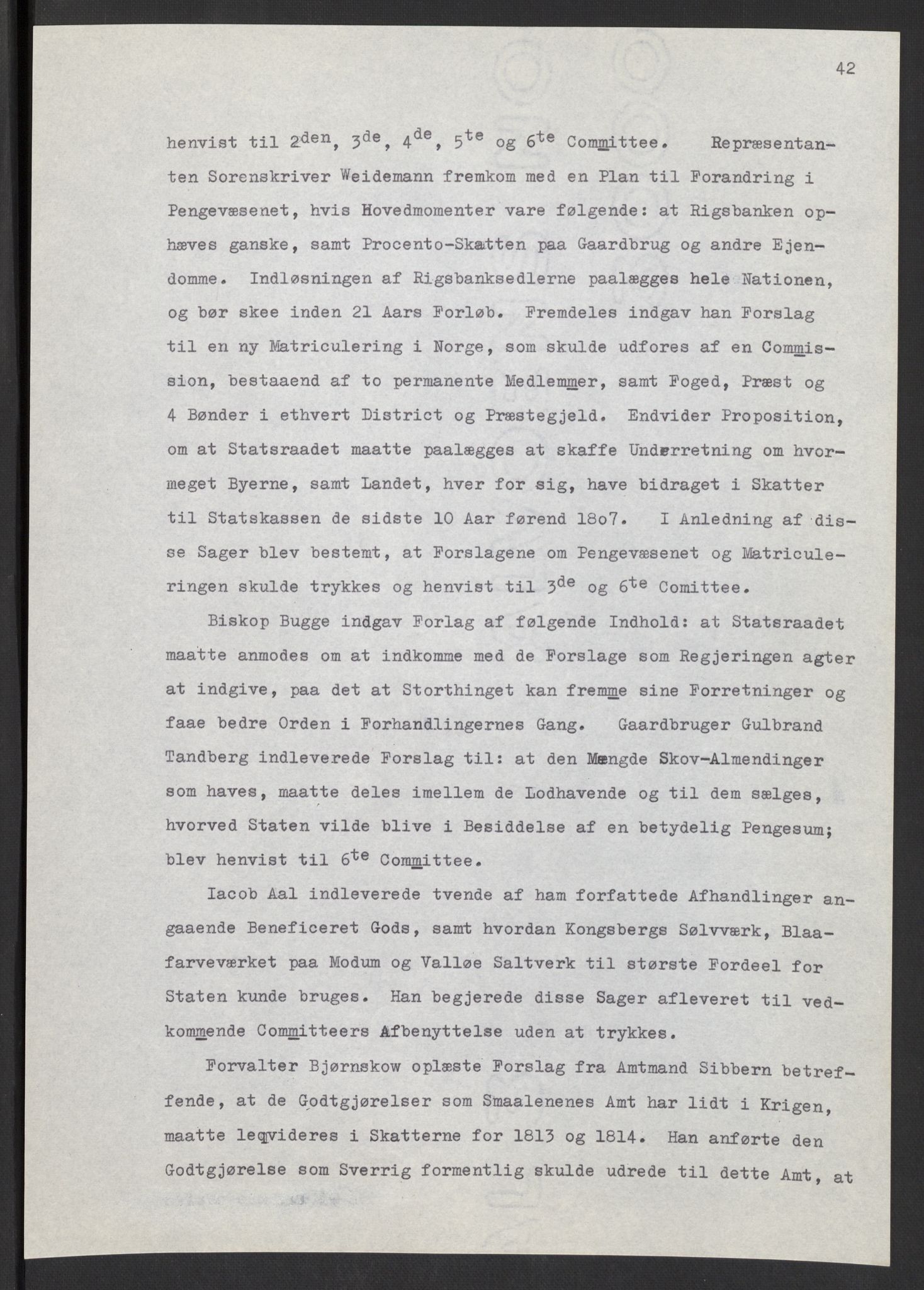 Manuskriptsamlingen, AV/RA-EA-3667/F/L0197: Wetlesen, Hans Jørgen (stortingsmann, ingeniørkaptein); Referat fra Stortinget 1815-1816, 1815-1816, p. 42