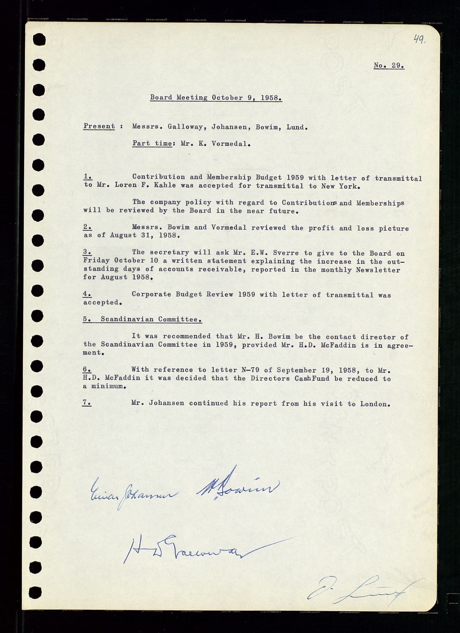 Pa 0982 - Esso Norge A/S, AV/SAST-A-100448/A/Aa/L0001/0001: Den administrerende direksjon Board minutes (styrereferater) / Den administrerende direksjon Board minutes (styrereferater), 1958-1959, p. 49