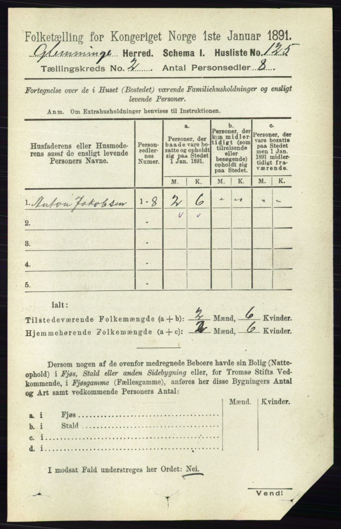 RA, 1891 census for 0132 Glemmen, 1891, p. 539