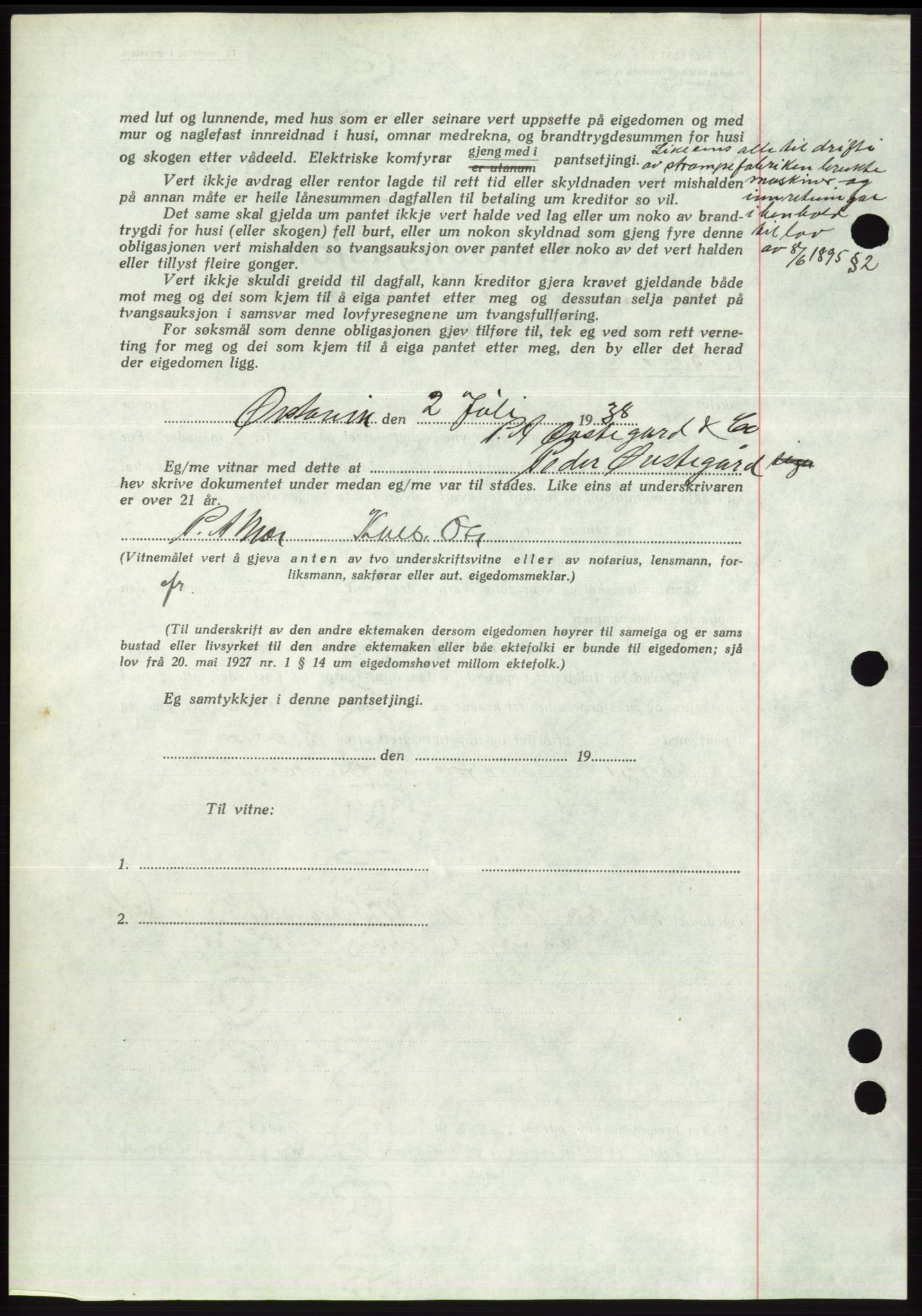 Søre Sunnmøre sorenskriveri, AV/SAT-A-4122/1/2/2C/L0065: Mortgage book no. 59, 1938-1938, Diary no: : 928/1938