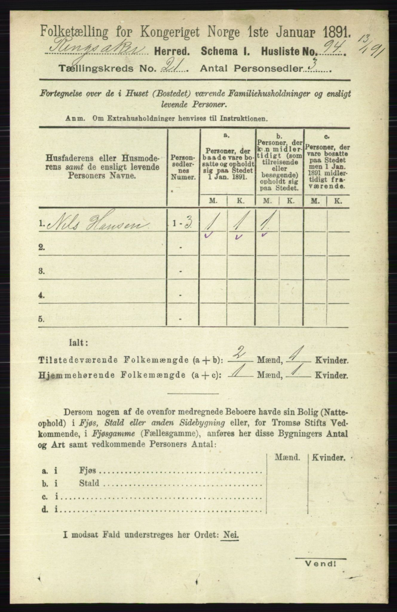 RA, 1891 census for 0412 Ringsaker, 1891, p. 11780