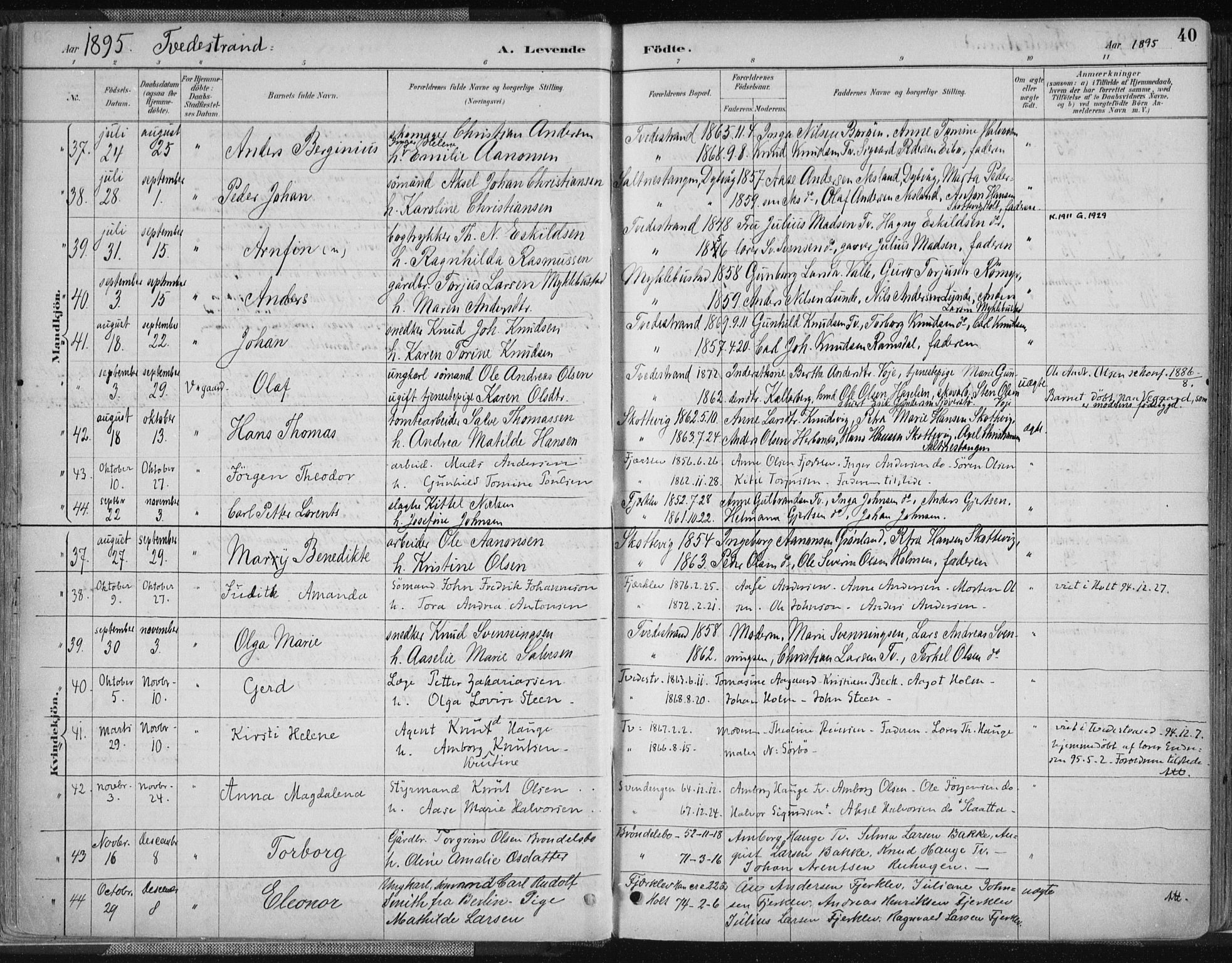 Tvedestrand sokneprestkontor, SAK/1111-0042/F/Fa/L0001: Parish register (official) no. A 1, 1885-1916, p. 40