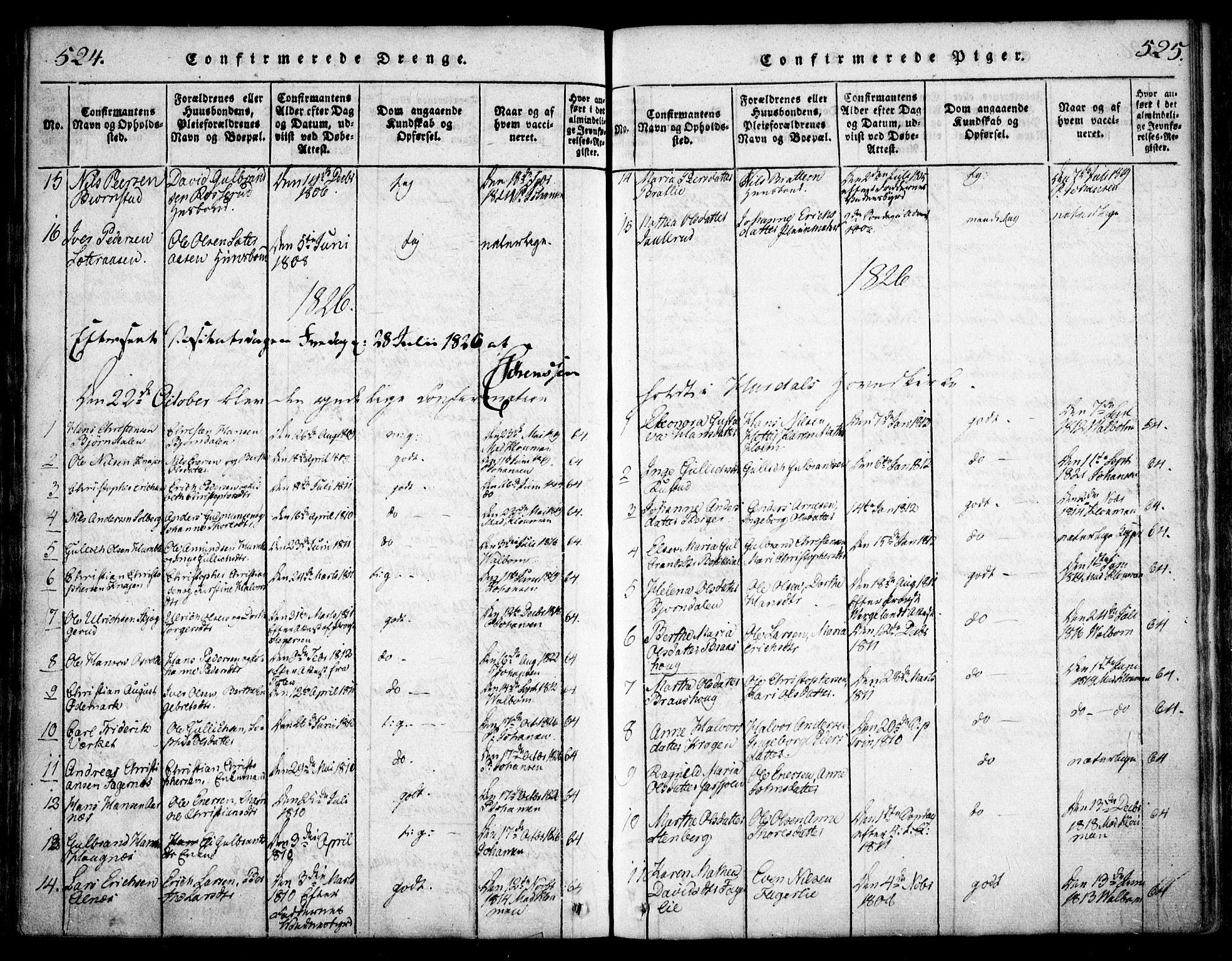 Hurdal prestekontor Kirkebøker, SAO/A-10889/F/Fa/L0003: Parish register (official) no. I 3, 1815-1828, p. 524-525
