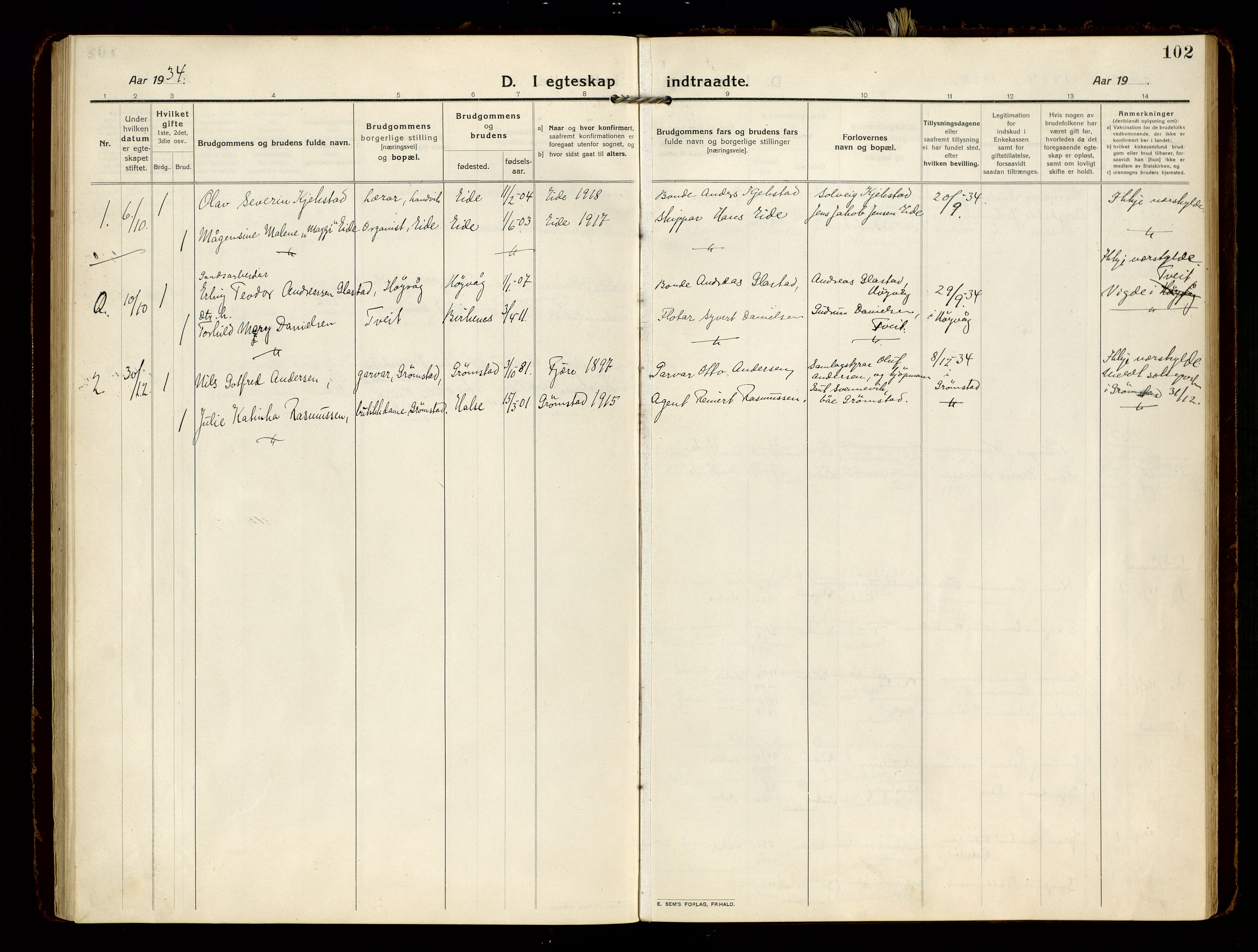 Hommedal sokneprestkontor, AV/SAK-1111-0023/F/Fa/Faa/L0004: Parish register (official) no. A 4, 1916-1945, p. 102