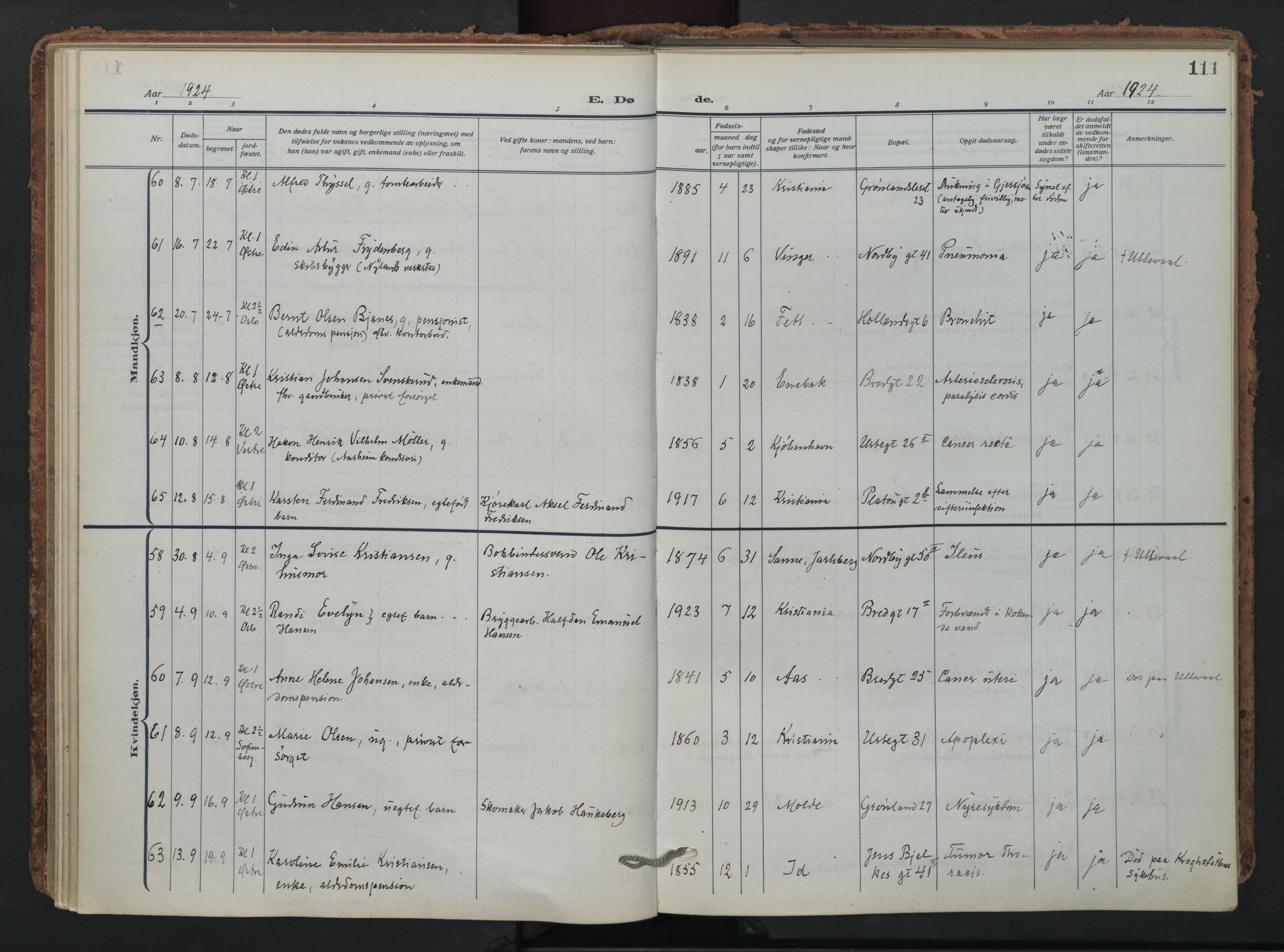 Grønland prestekontor Kirkebøker, AV/SAO-A-10848/F/Fa/L0019: Parish register (official) no. 19, 1918-1938, p. 111