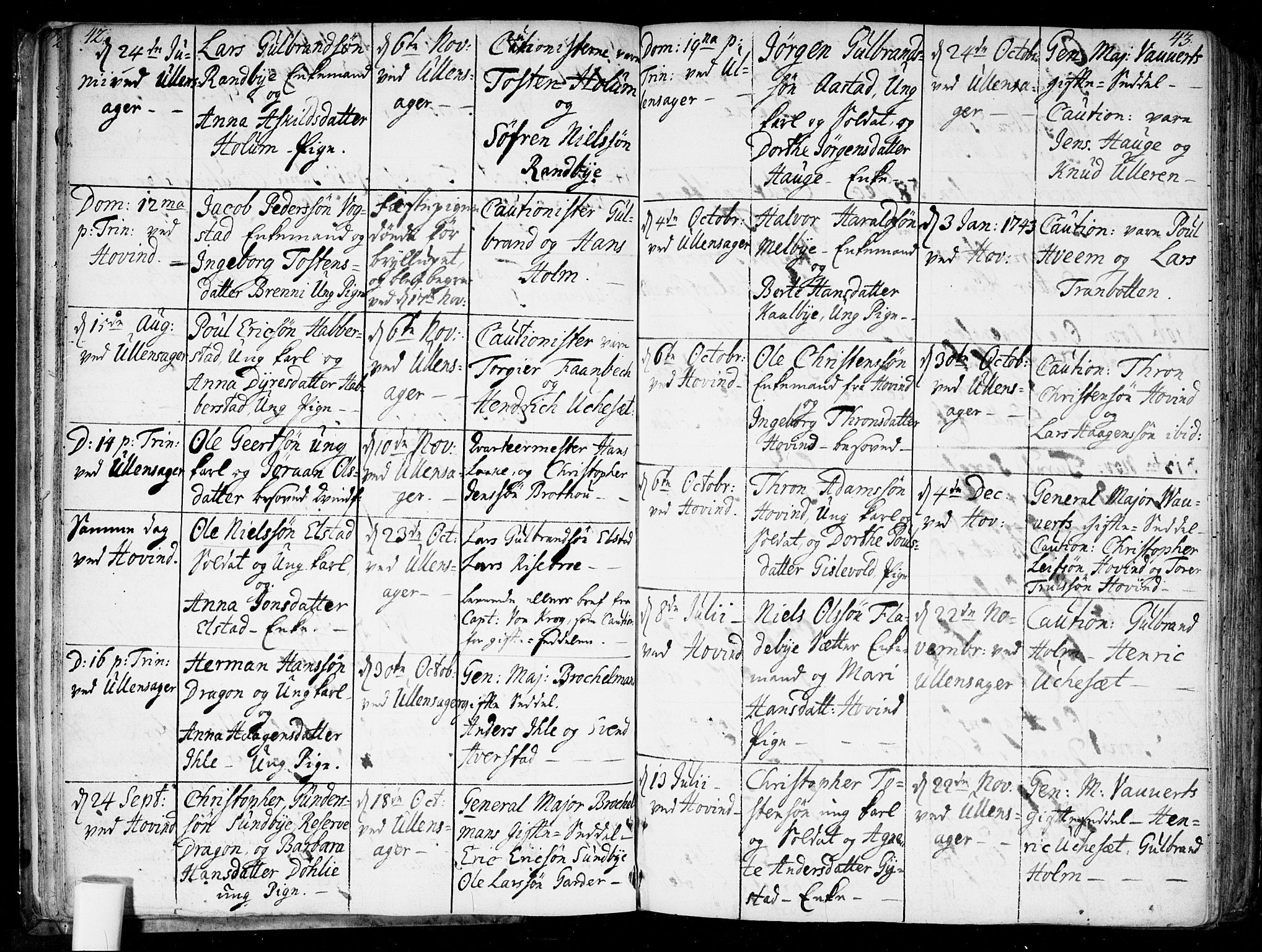 Ullensaker prestekontor Kirkebøker, AV/SAO-A-10236a/F/Fa/L0010: Parish register (official) no. I 10, 1733-1776, p. 42-43