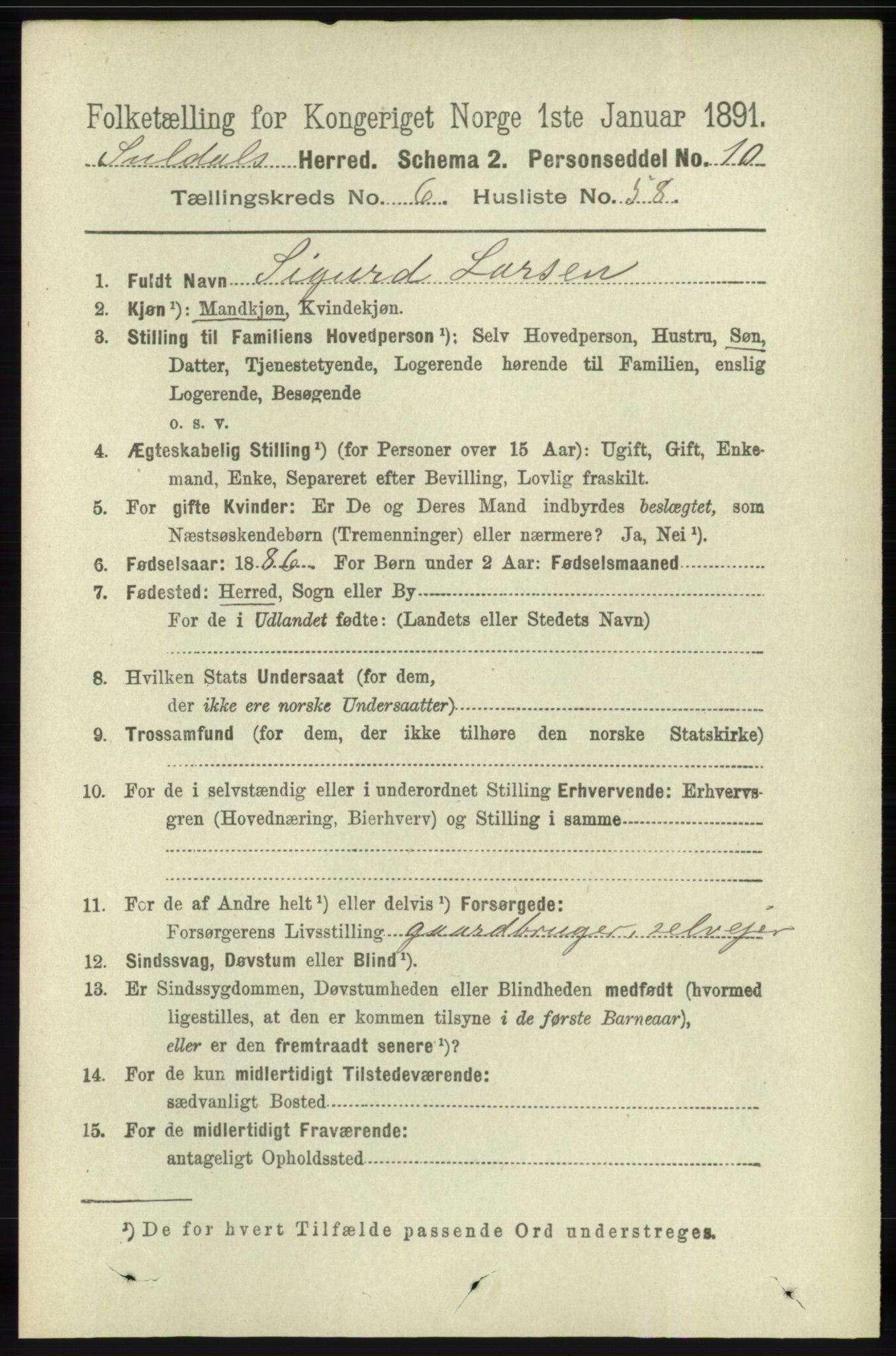 RA, 1891 census for 1134 Suldal, 1891, p. 1928