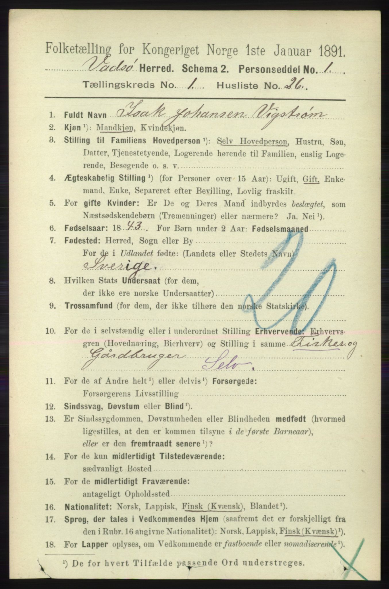 RA, 1891 census for 2029 Vadsø, 1891, p. 209