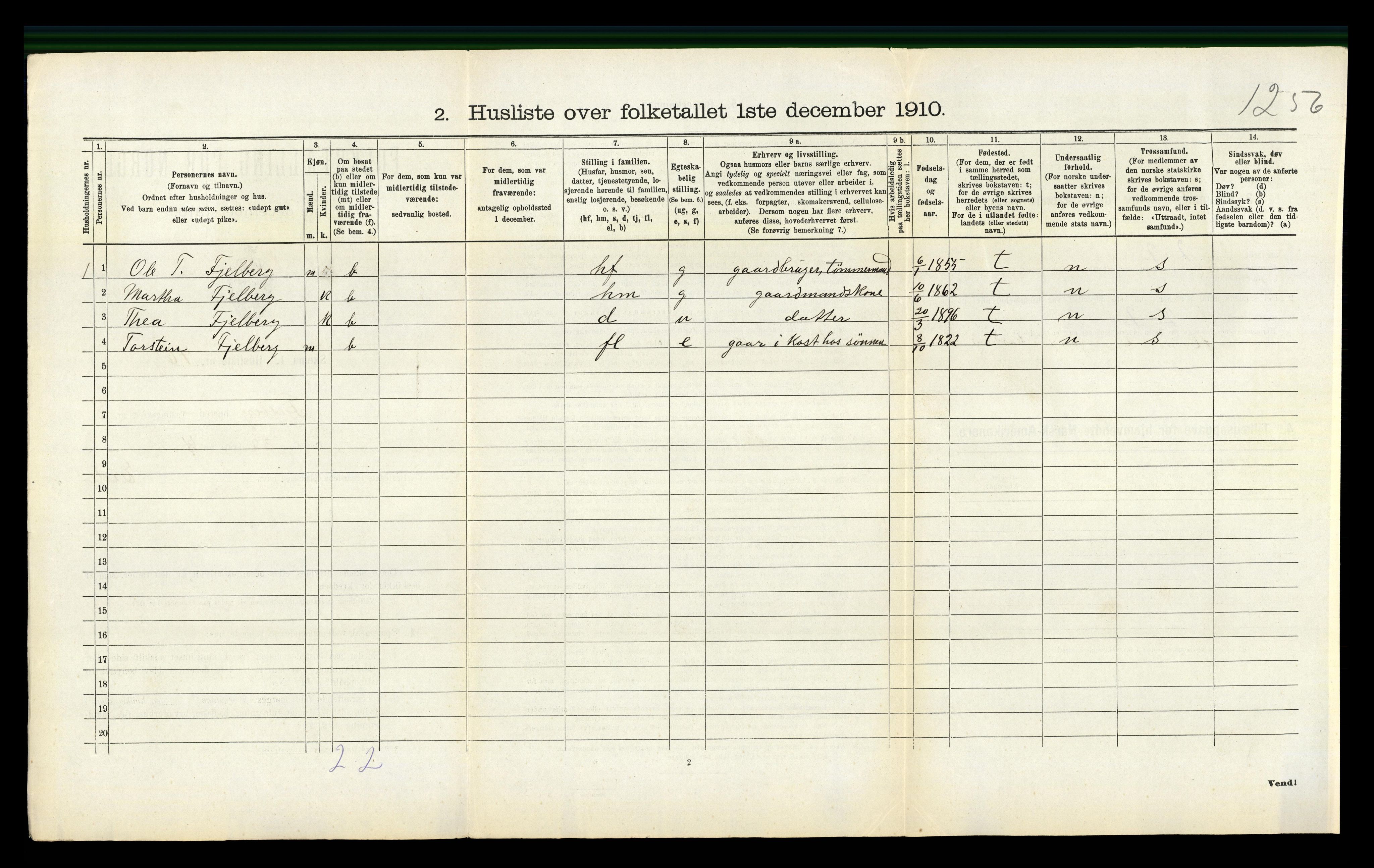 RA, 1910 census for Fjelberg, 1910, p. 914