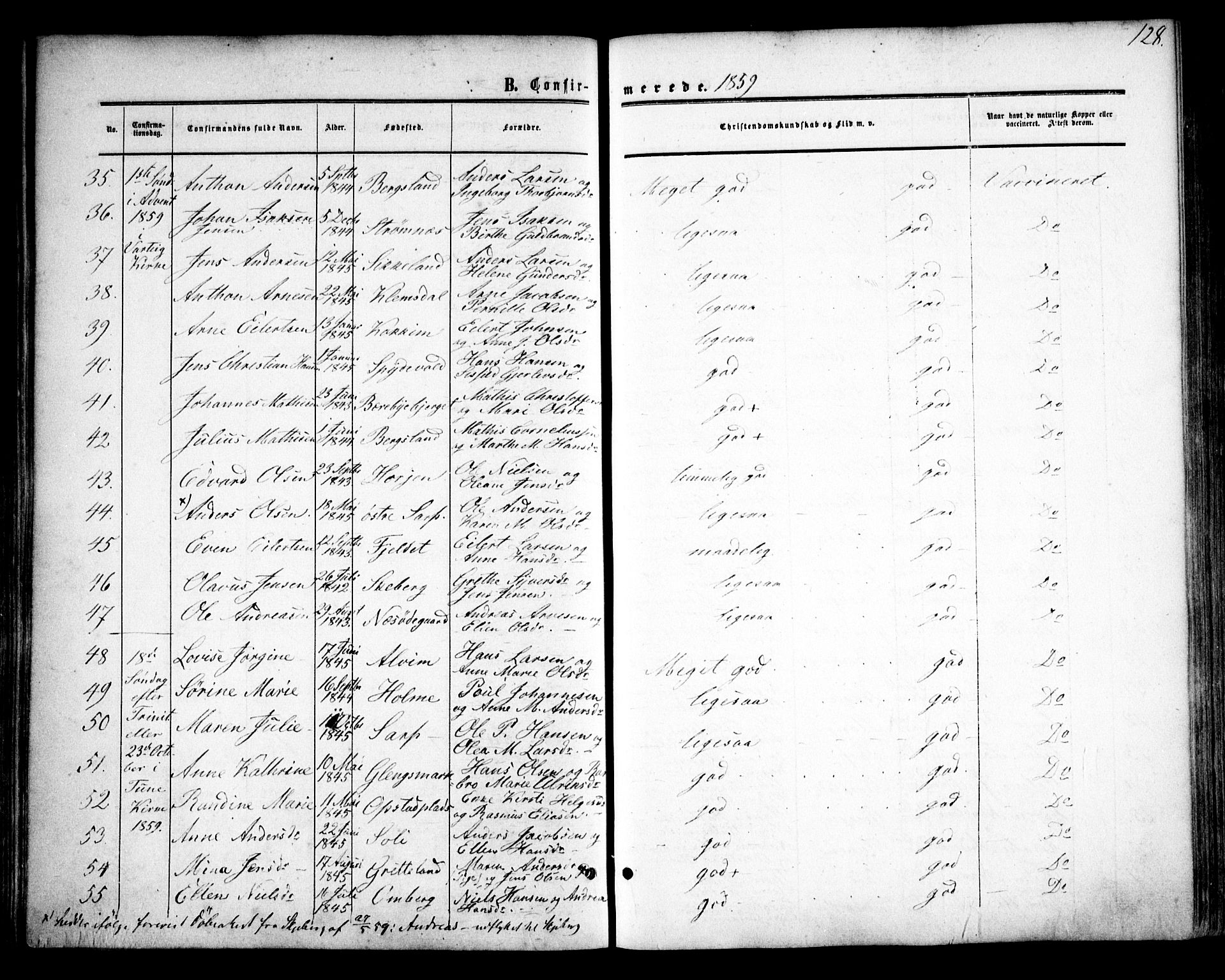 Tune prestekontor Kirkebøker, AV/SAO-A-2007/F/Fa/L0013: Parish register (official) no. 13, 1859-1863, p. 128