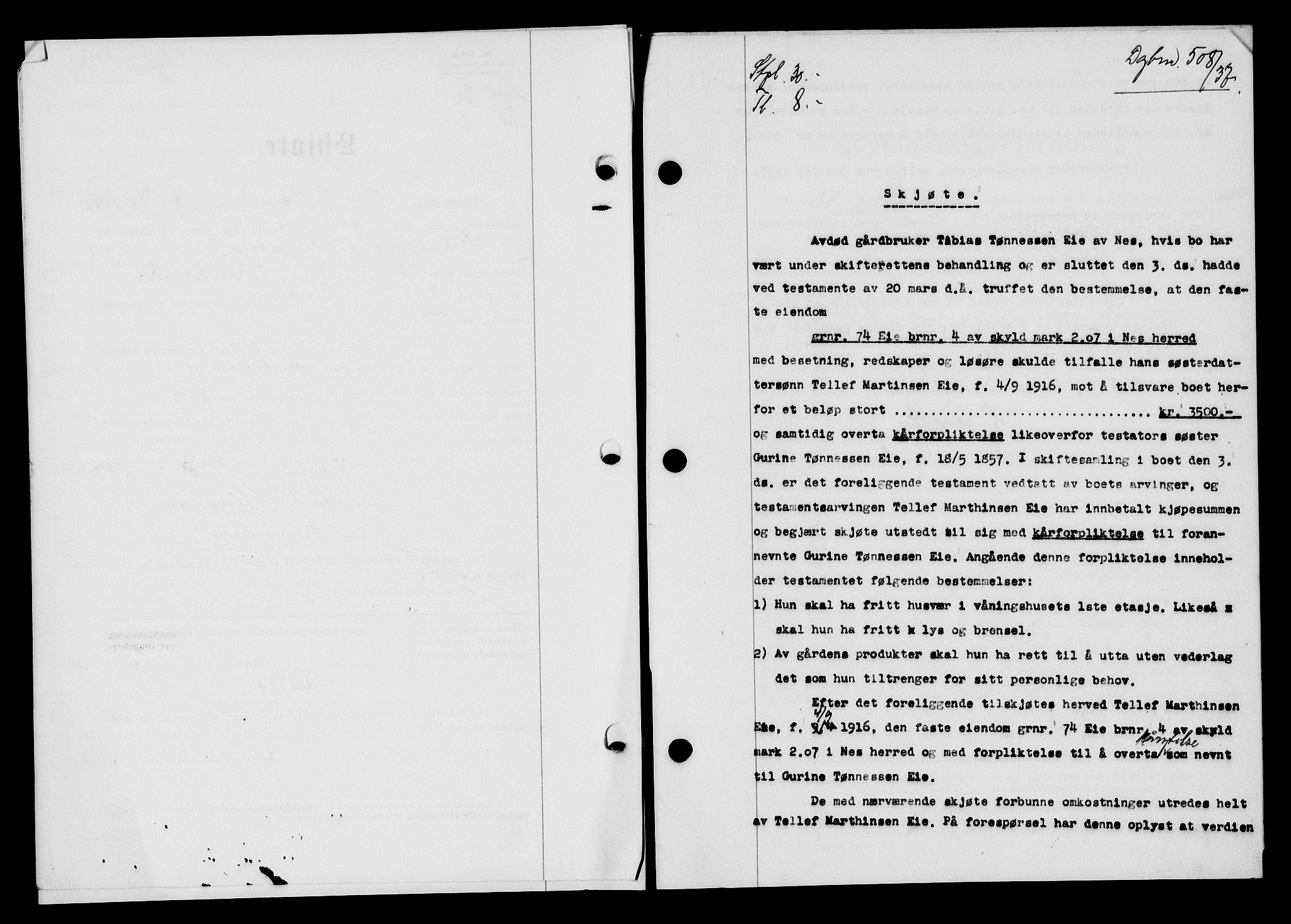 Flekkefjord sorenskriveri, SAK/1221-0001/G/Gb/Gba/L0053: Mortgage book no. A-1, 1936-1937, Diary no: : 508/1937