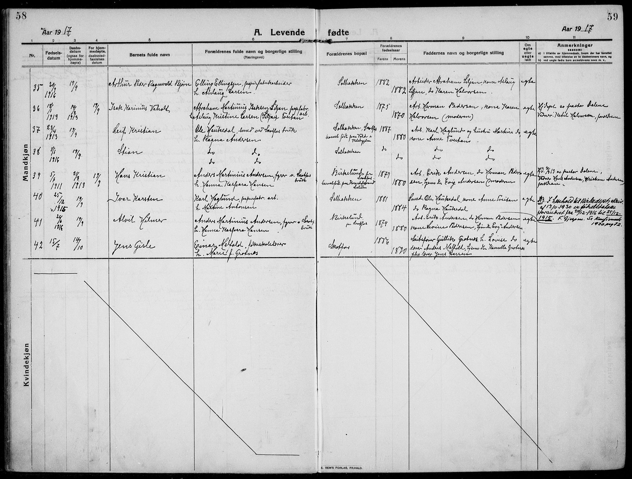 Solum kirkebøker, AV/SAKO-A-306/F/Fb/L0004: Parish register (official) no. II 4, 1913-1924, p. 58-59