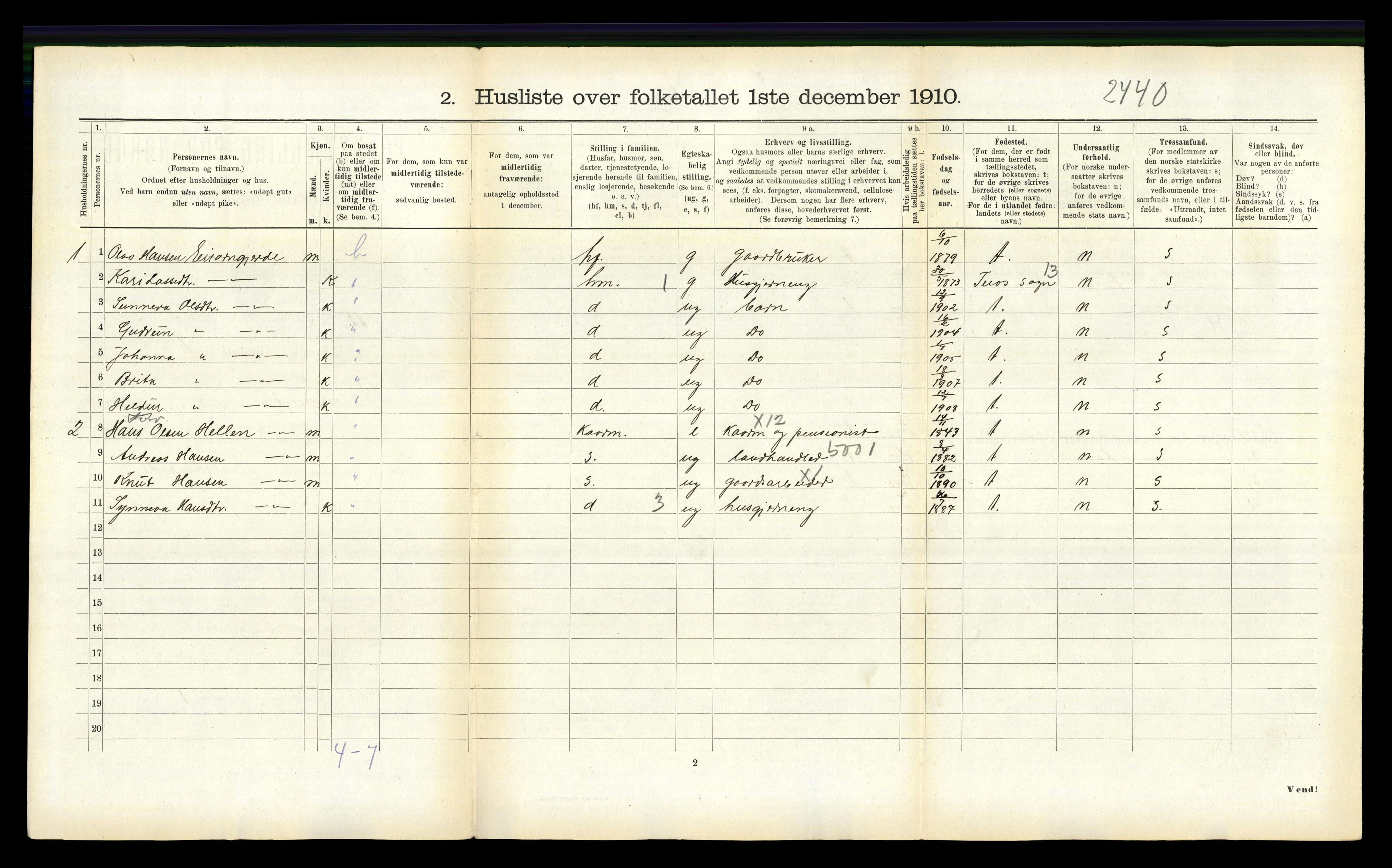 RA, 1910 census for Balestrand, 1910, p. 451