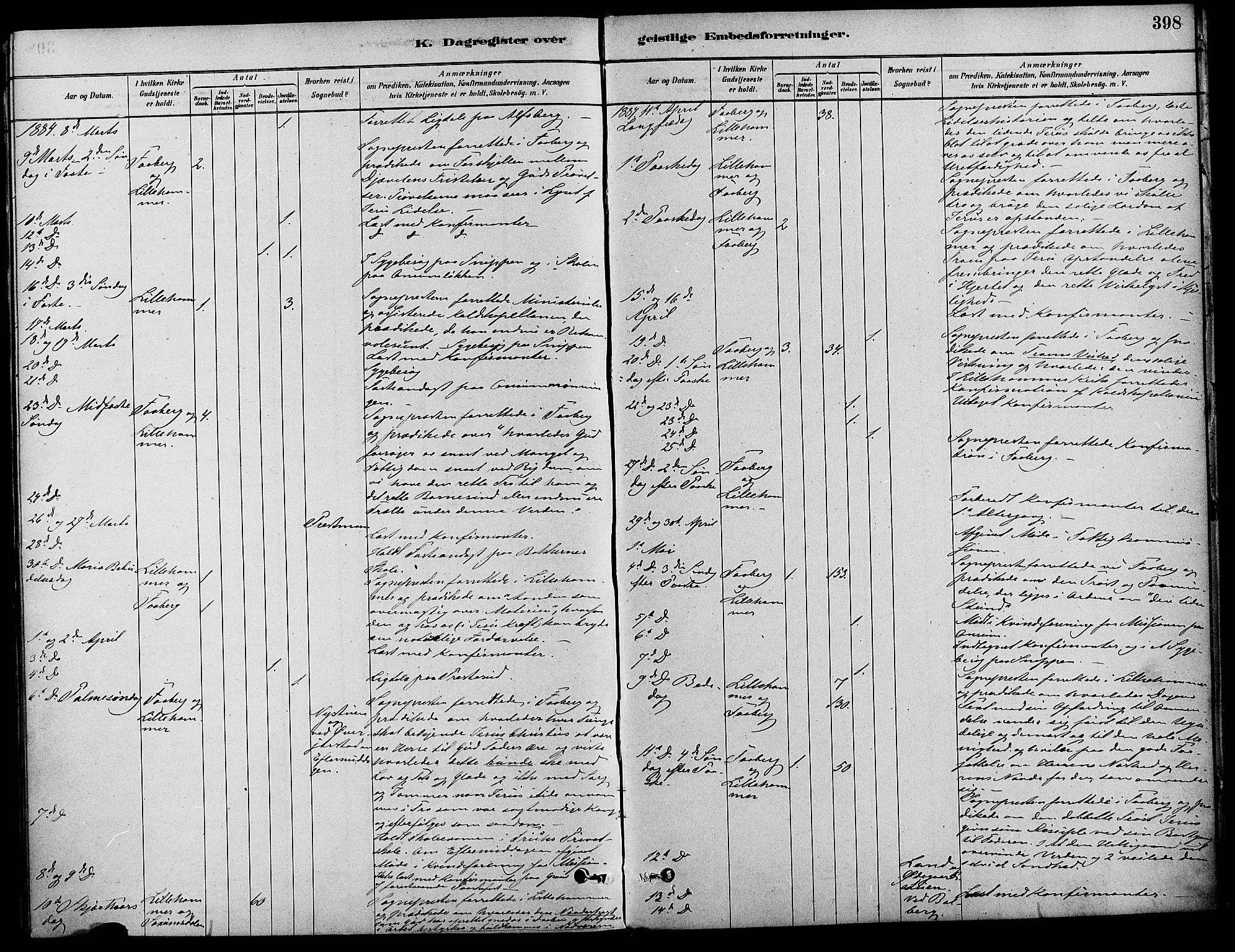 Fåberg prestekontor, AV/SAH-PREST-086/H/Ha/Haa/L0008: Parish register (official) no. 8, 1879-1898, p. 398