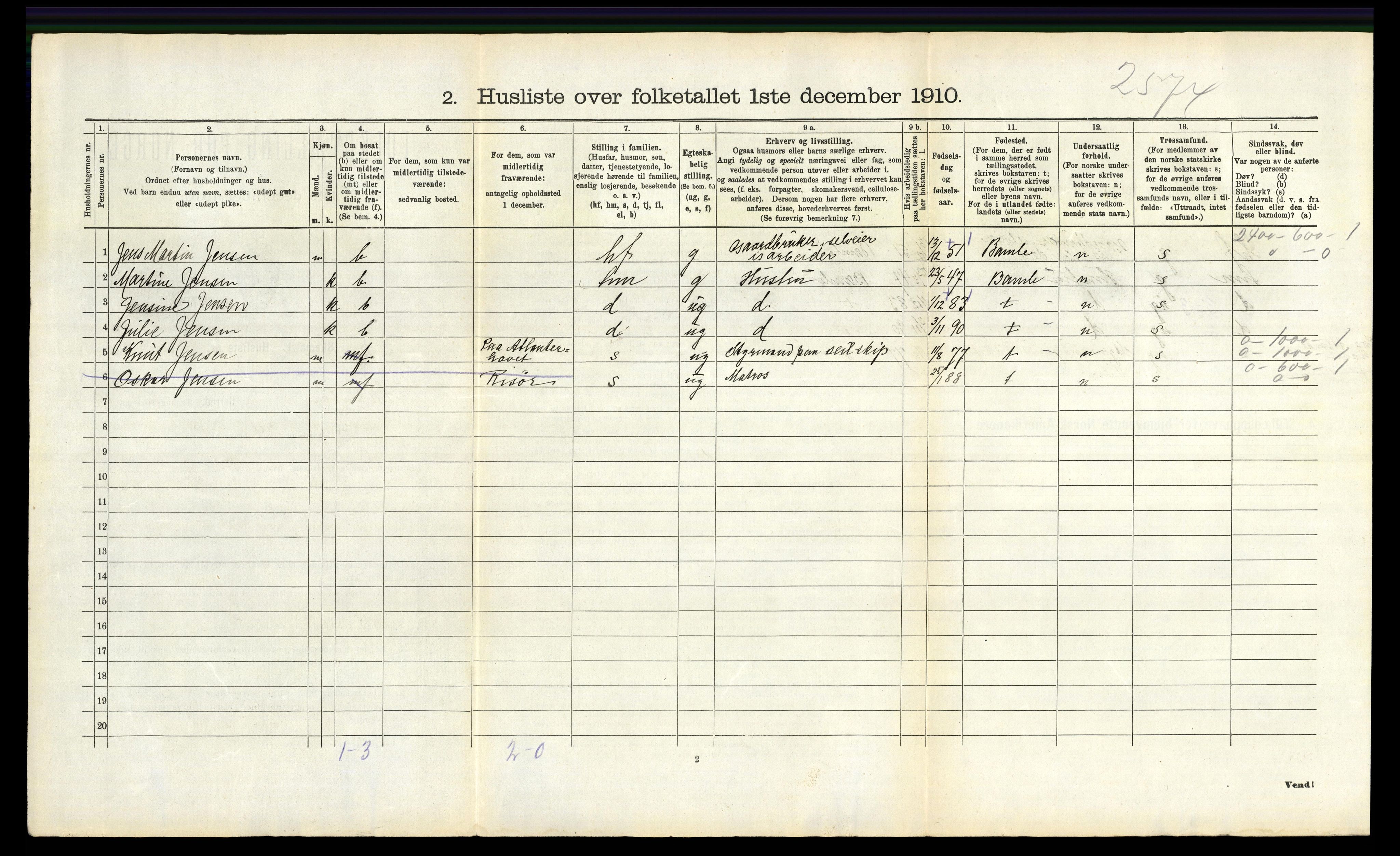 RA, 1910 census for Skåtøy, 1910, p. 1200