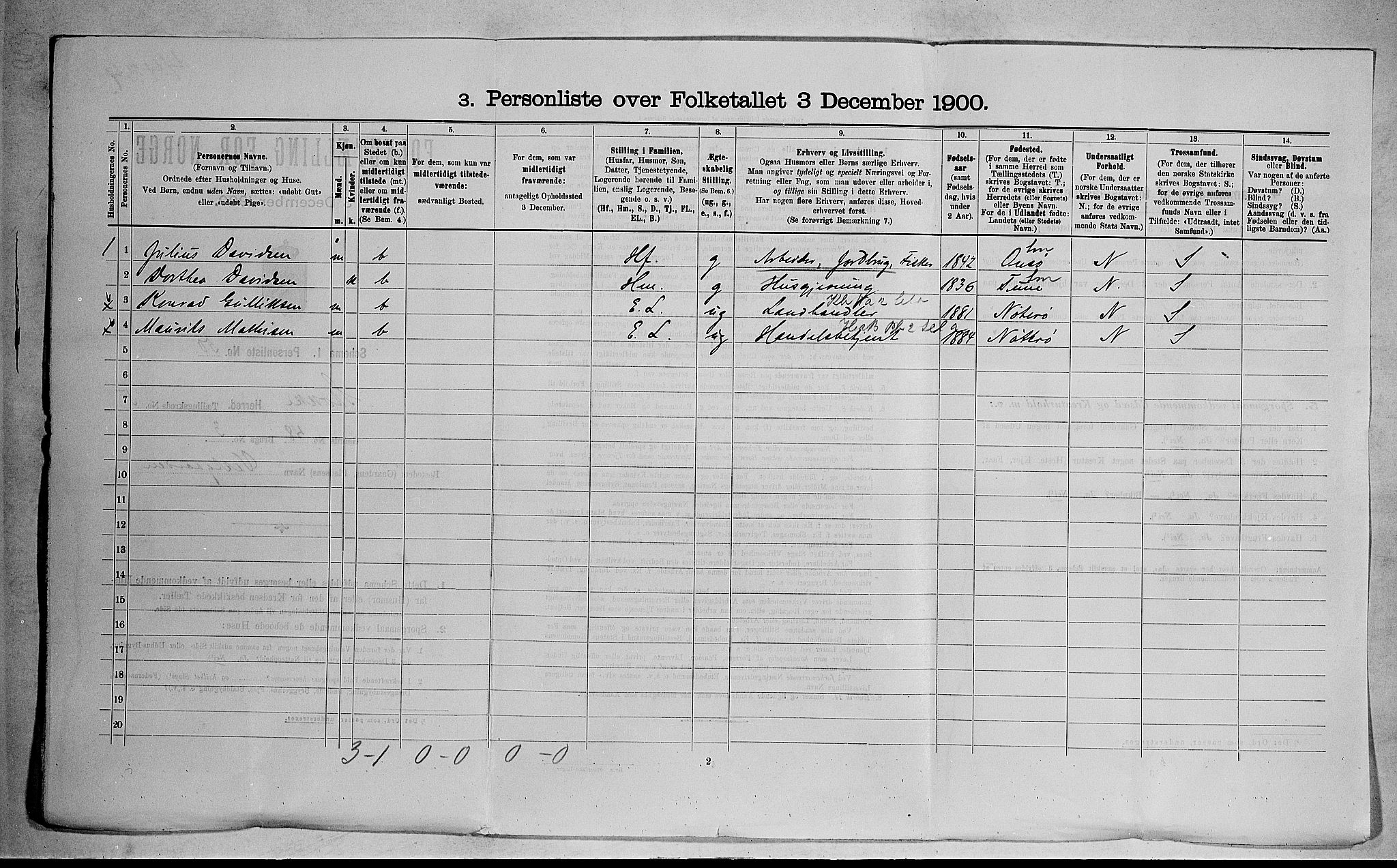 RA, 1900 census for Stokke, 1900, p. 1078