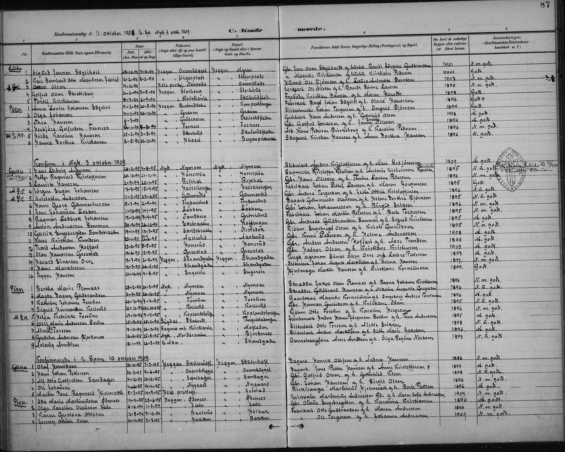 Modum kirkebøker, AV/SAKO-A-234/F/Fa/L0017: Parish register (official) no. 17, 1900-1915, p. 87