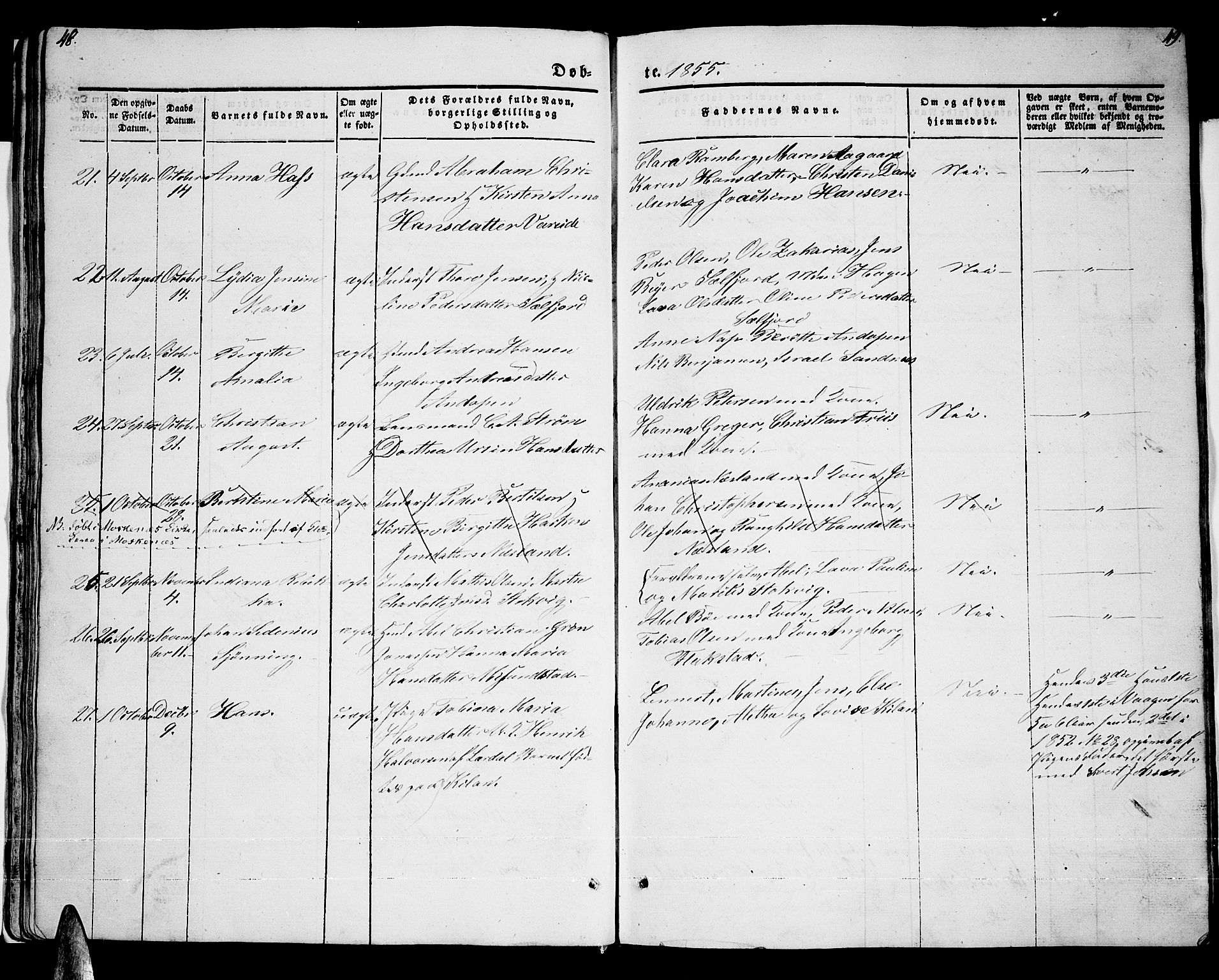 Ministerialprotokoller, klokkerbøker og fødselsregistre - Nordland, AV/SAT-A-1459/885/L1212: Parish register (copy) no. 885C01, 1847-1873, p. 48-49