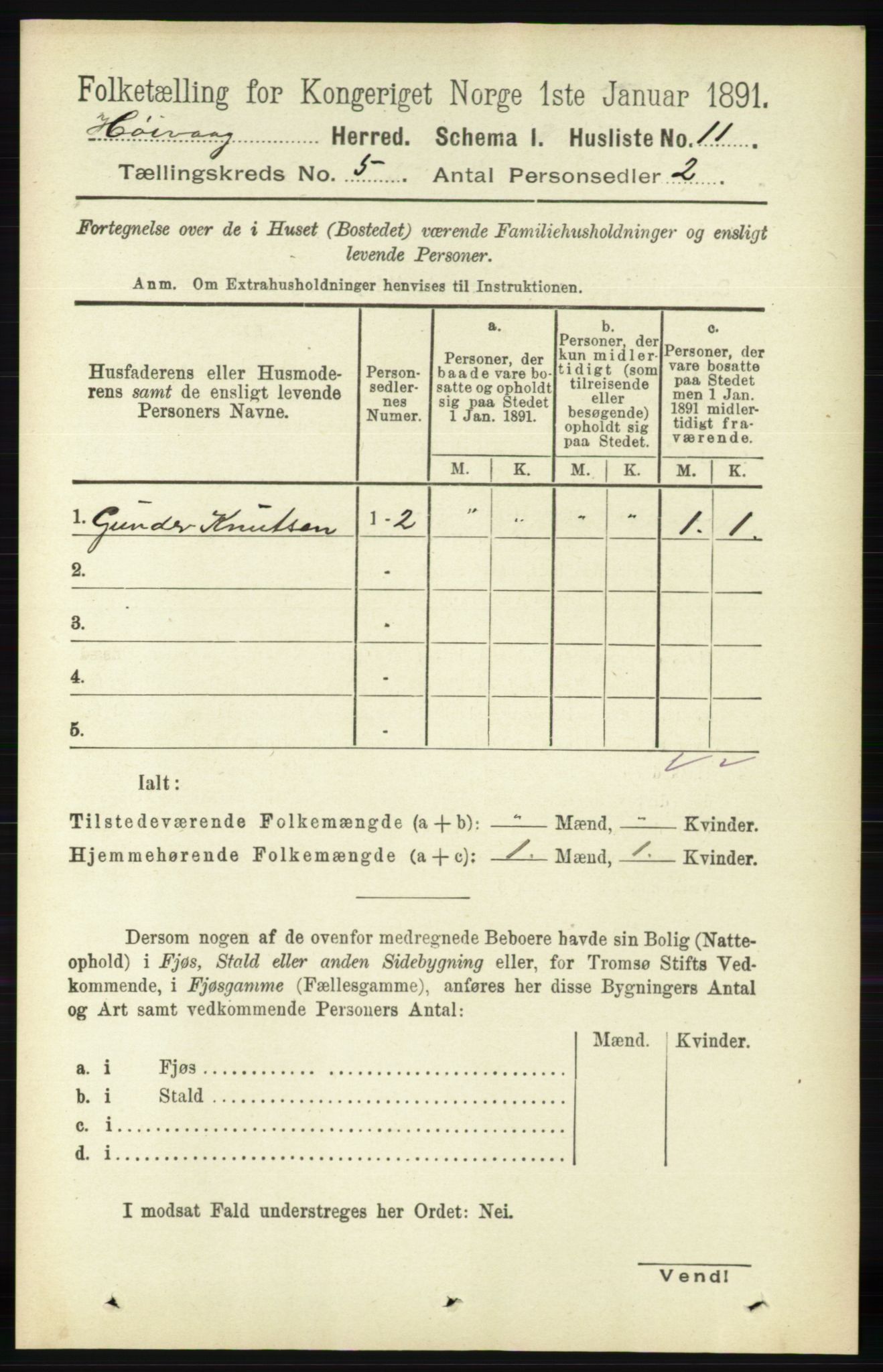 RA, 1891 census for 0927 Høvåg, 1891, p. 1796