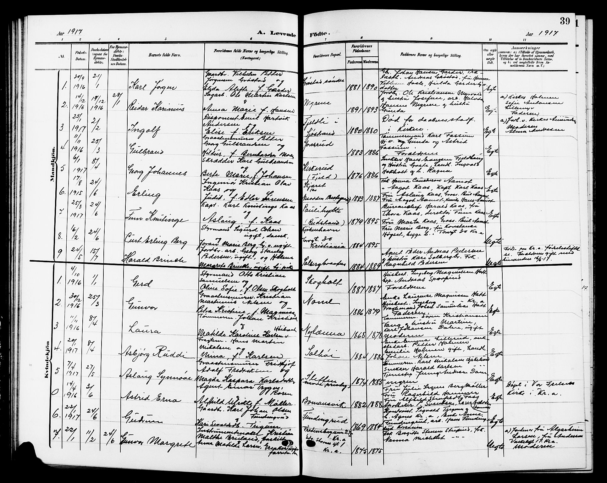 Nesodden prestekontor Kirkebøker, SAO/A-10013/G/Ga/L0002: Parish register (copy) no. I 2, 1905-1924, p. 39