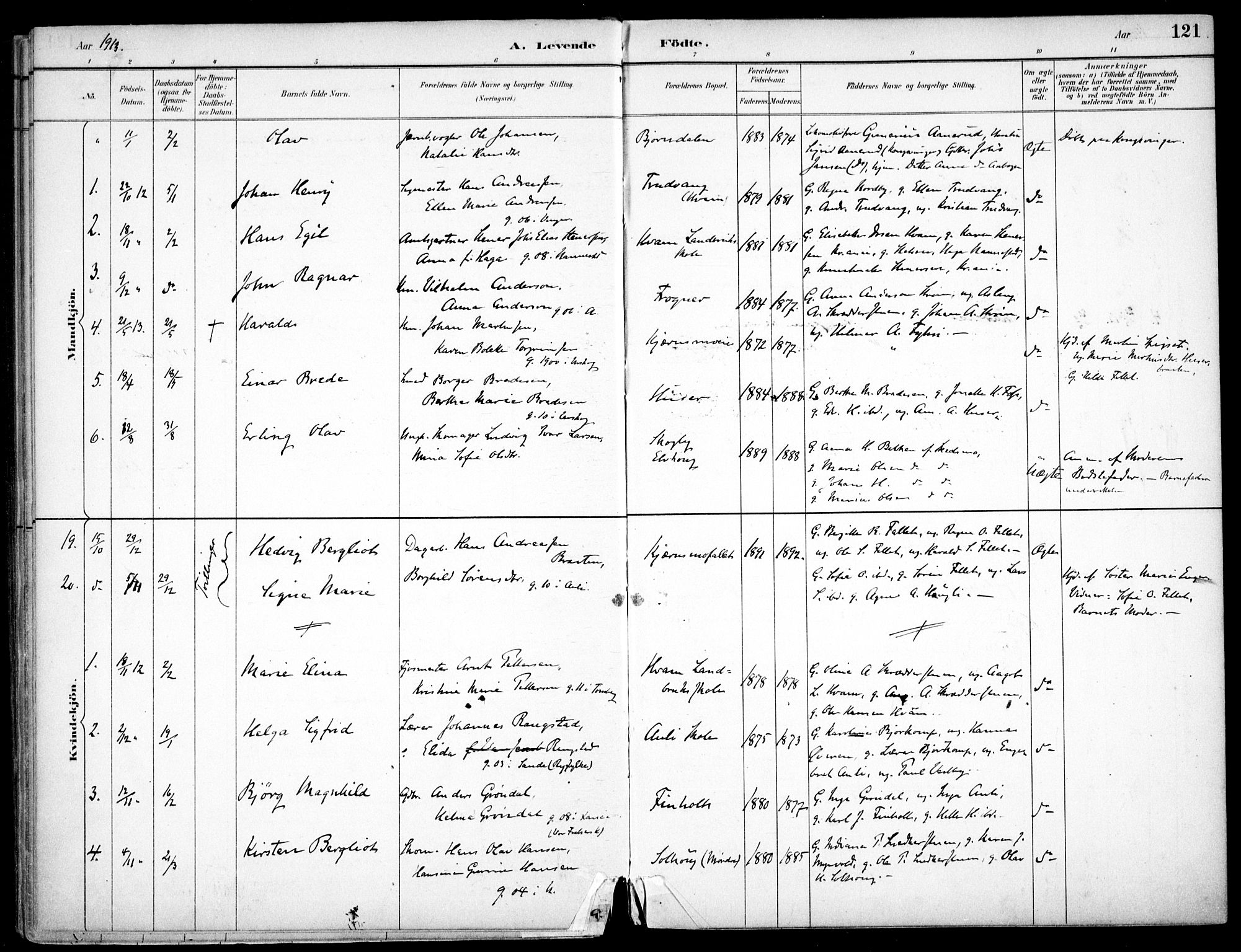 Nes prestekontor Kirkebøker, SAO/A-10410/F/Fc/L0002: Parish register (official) no. IIi 2, 1882-1916, p. 121