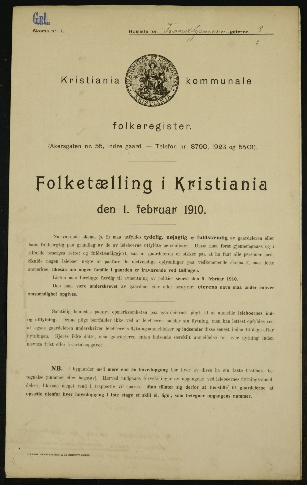 OBA, Municipal Census 1910 for Kristiania, 1910, p. 110086