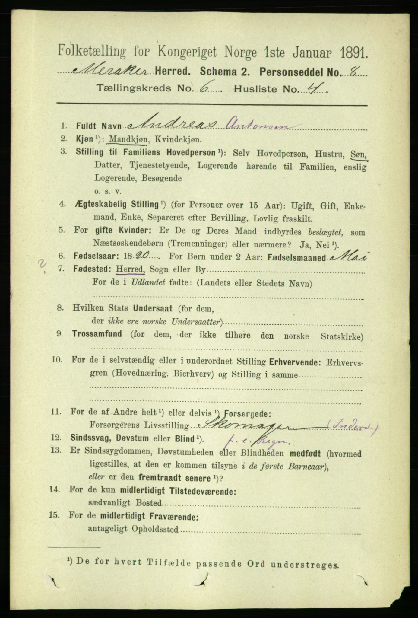 RA, 1891 census for 1711 Meråker, 1891, p. 2067