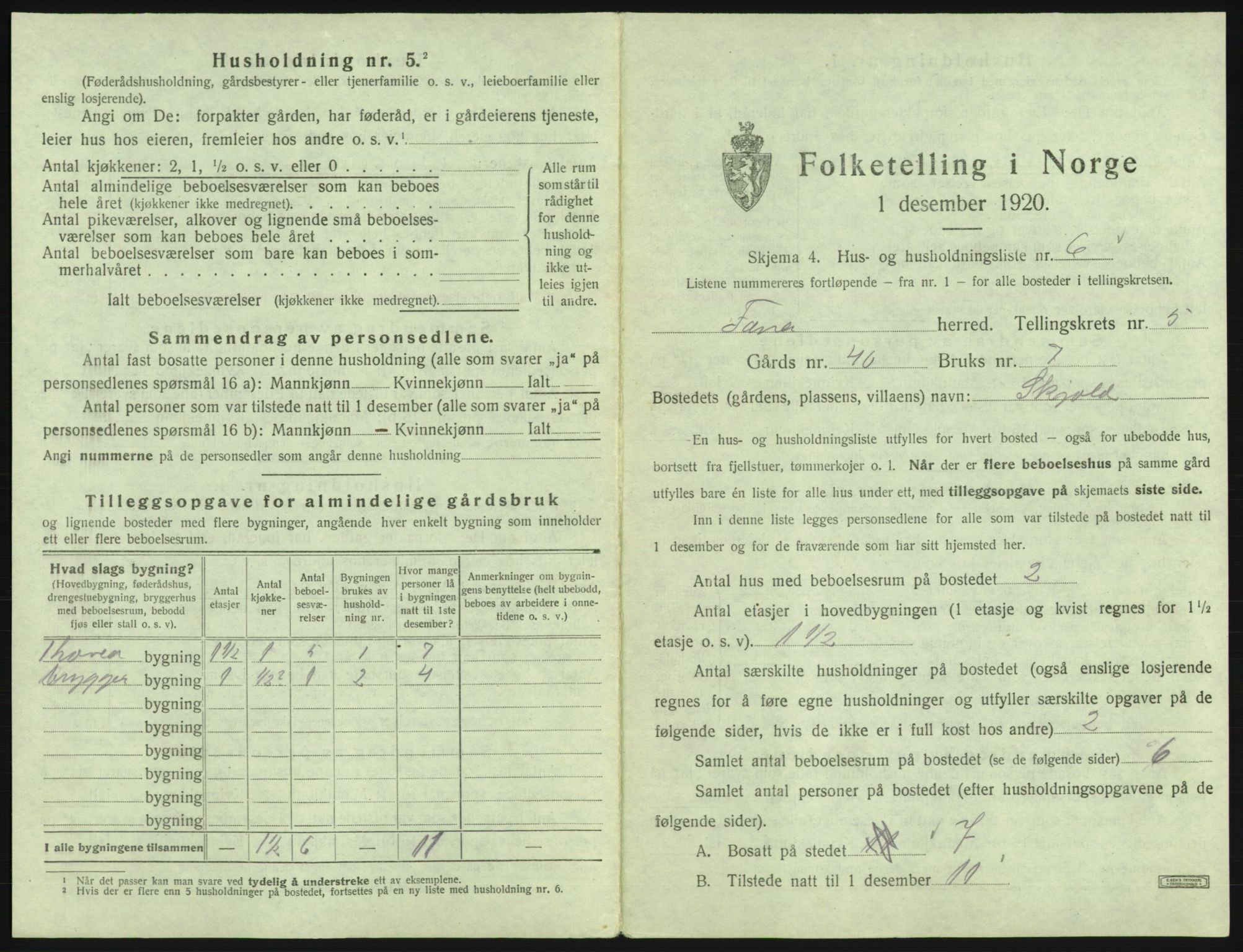 SAB, 1920 census for Fana, 1920, p. 534